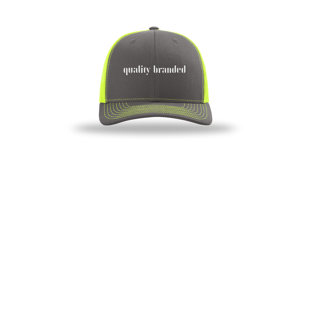 qualitybranded-richardson-trucker-cap-embroidery-capfront-R112-charcoalneonyellow-flat-front