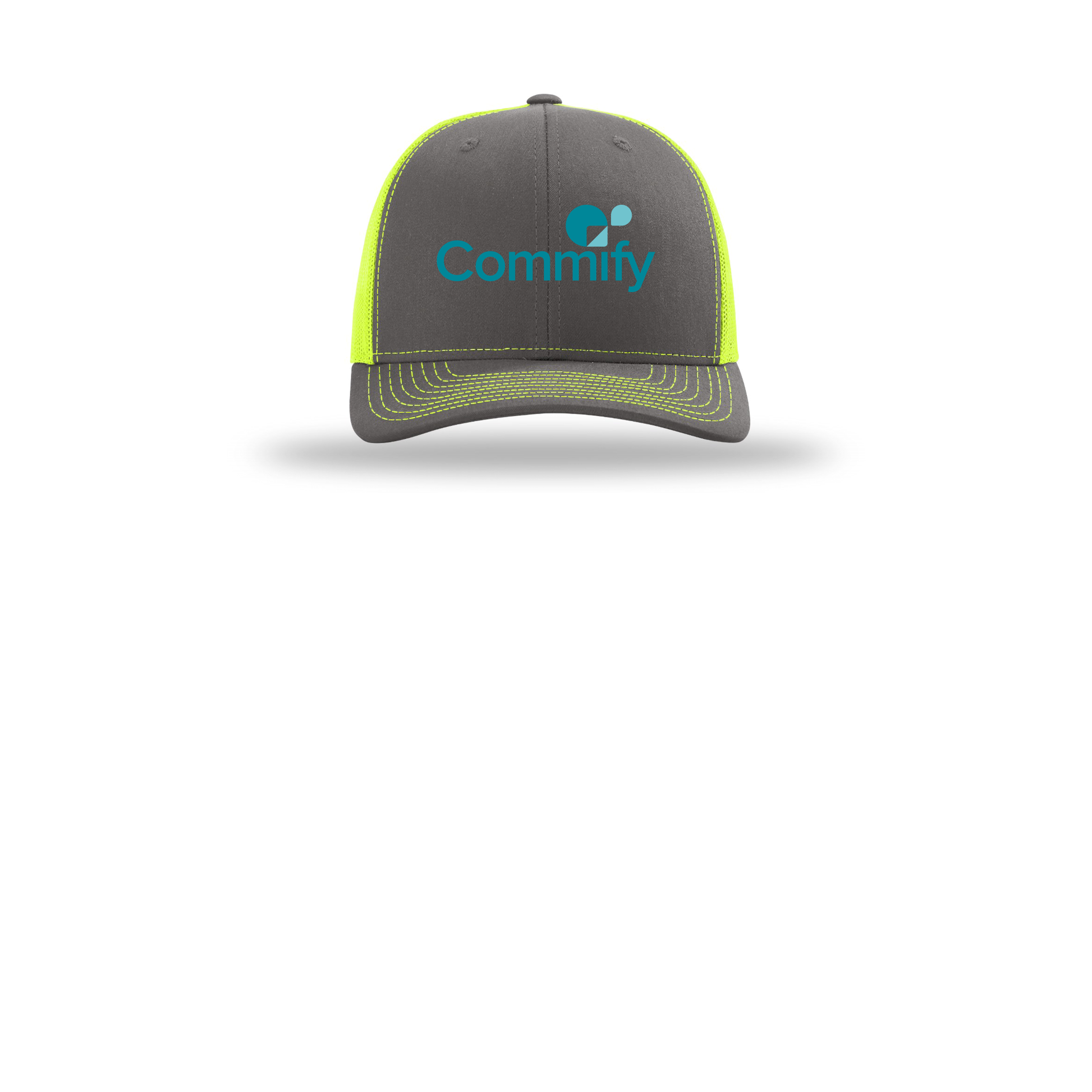 commify-richardson-trucker-cap-embroidery-capfront-R112-charcoalneonyellow-flat-front