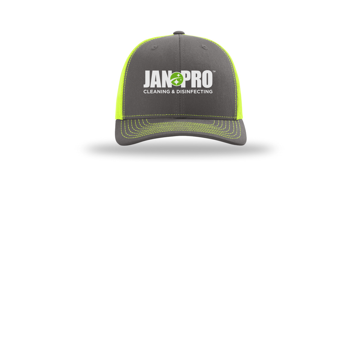 jan-pro-richardson-trucker-cap-embroidery-capfront-R112-charcoalneonyellow-flat-front