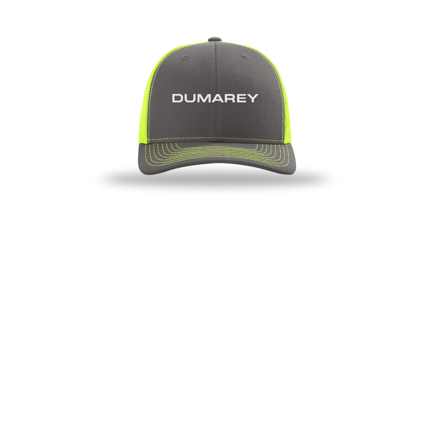 dumarey-richardson-trucker-cap-embroidery-capfront-R112-charcoalneonyellow-flat-front