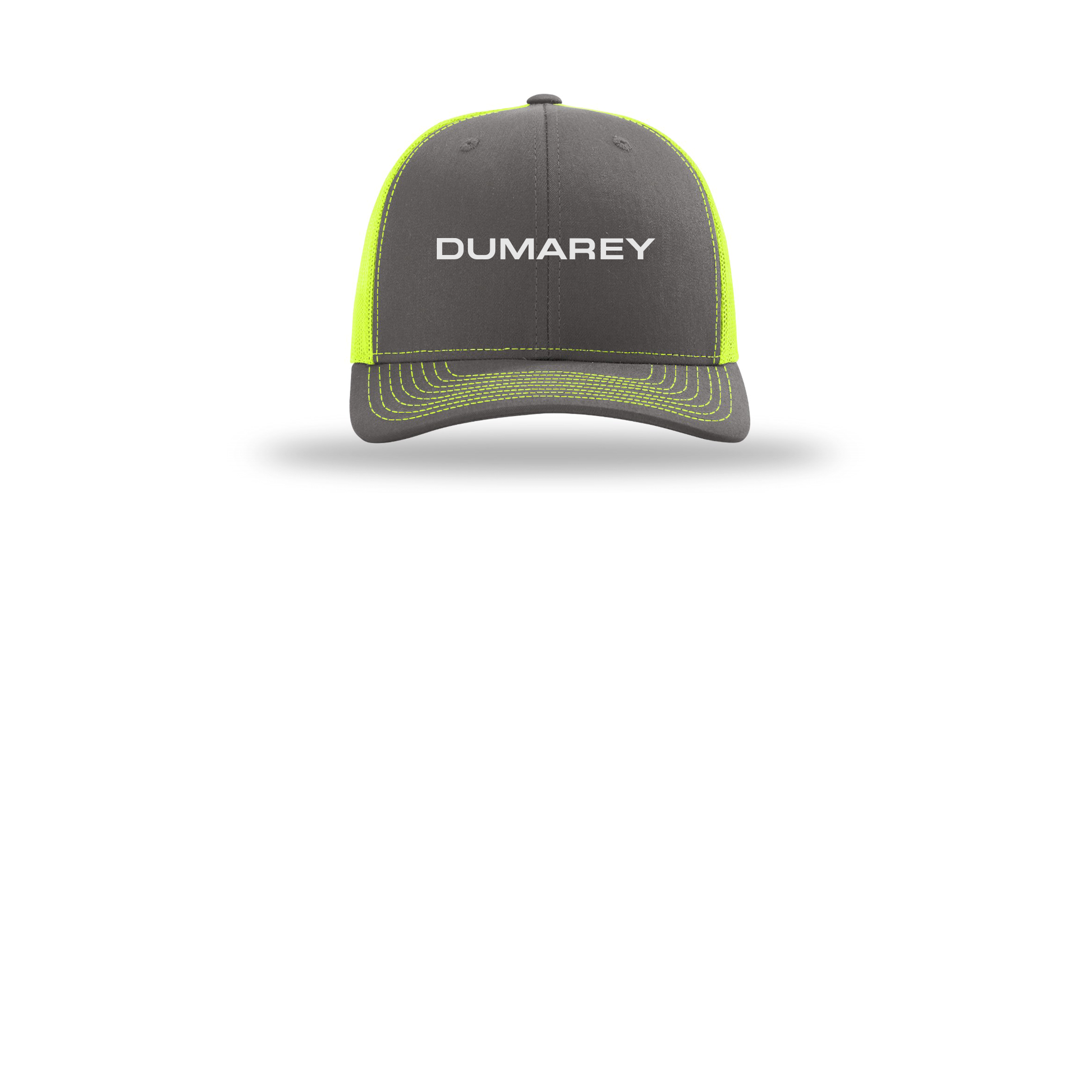 dumarey-richardson-trucker-cap-embroidery-capfront-R112-charcoalneonyellow-flat-front