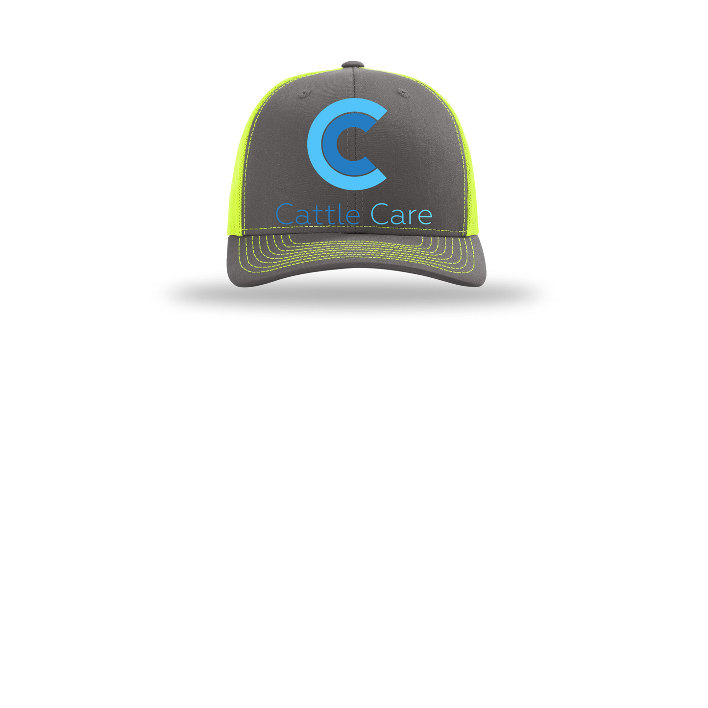 cattle-care-richardson-trucker-cap-embroidery-capfront-R112-charcoalneonyellow-flat-front