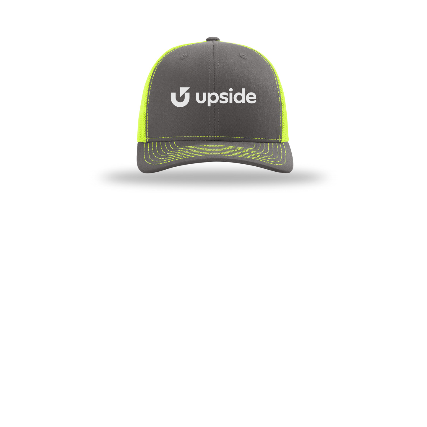 upside-richardson-trucker-cap-embroidery-capfront-R112-charcoalneonyellow-flat-front
