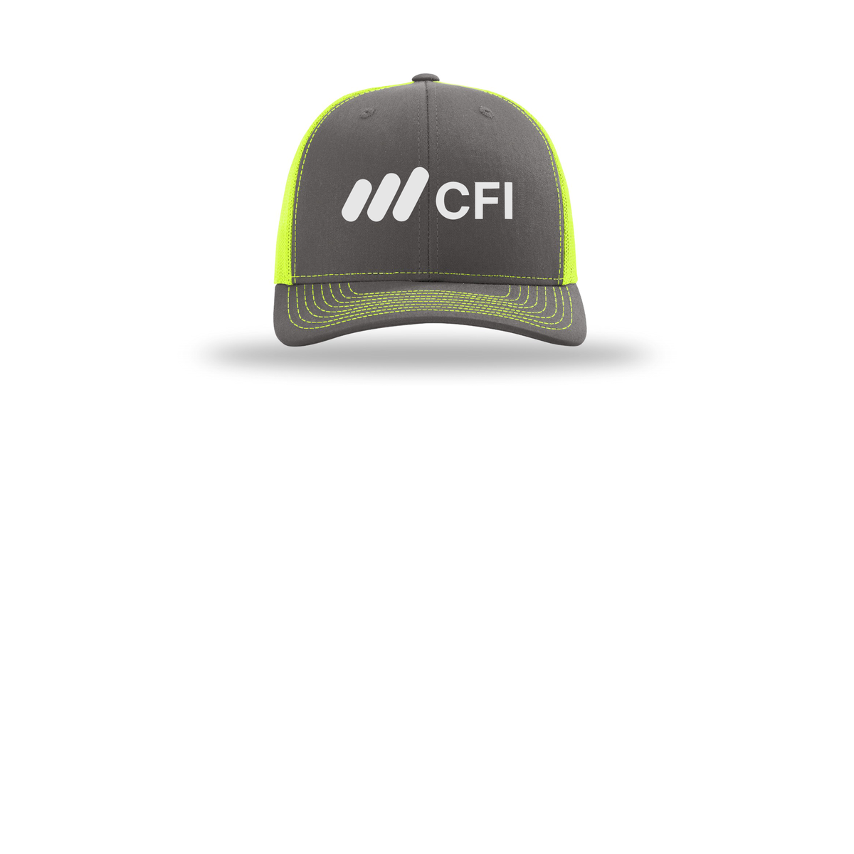 corporatefinanceinstitute-richardson-trucker-cap-embroidery-capfront-R112-charcoalneonyellow-flat-front