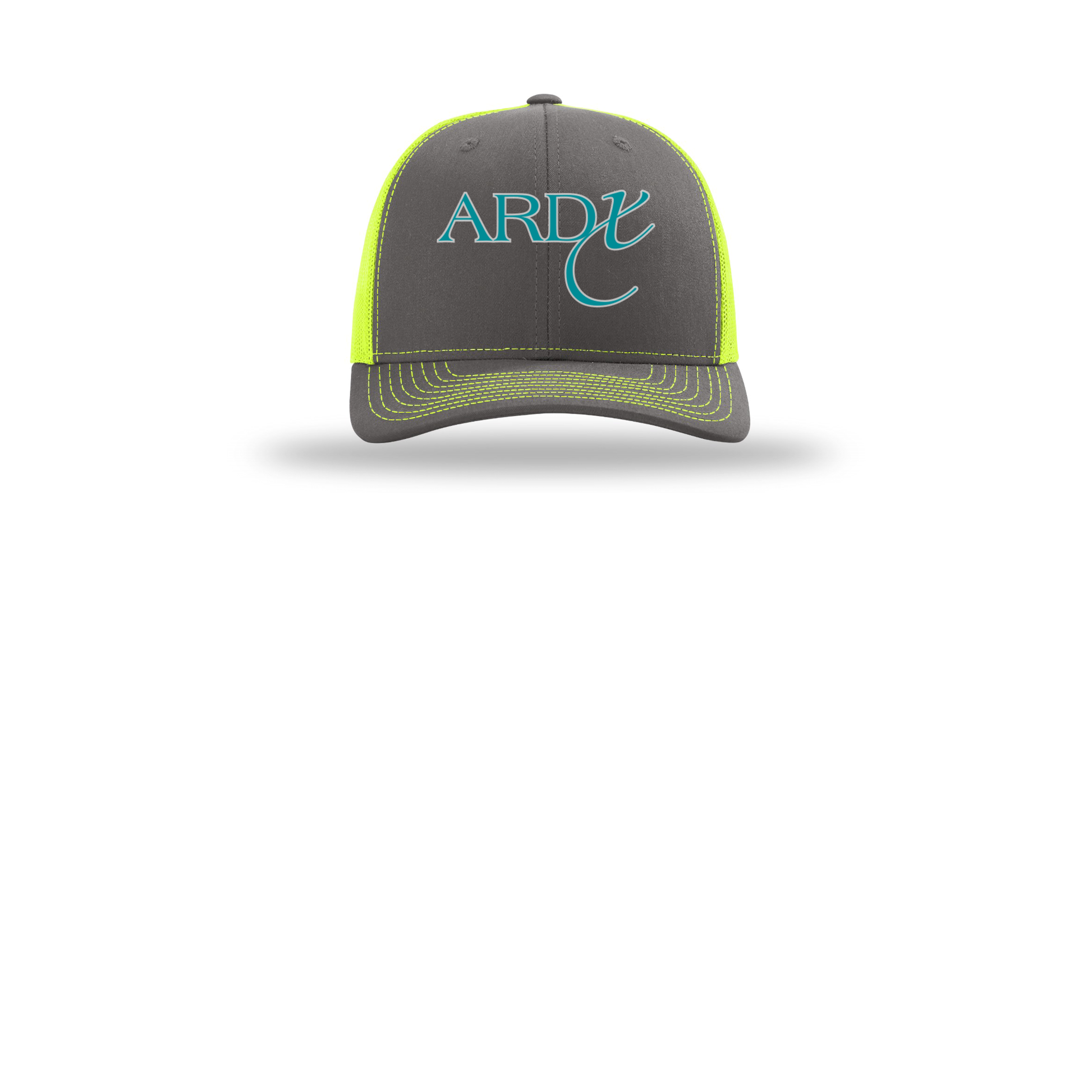 ardx-richardson-trucker-cap-embroidery-capfront-R112-charcoalneonyellow-flat-front
