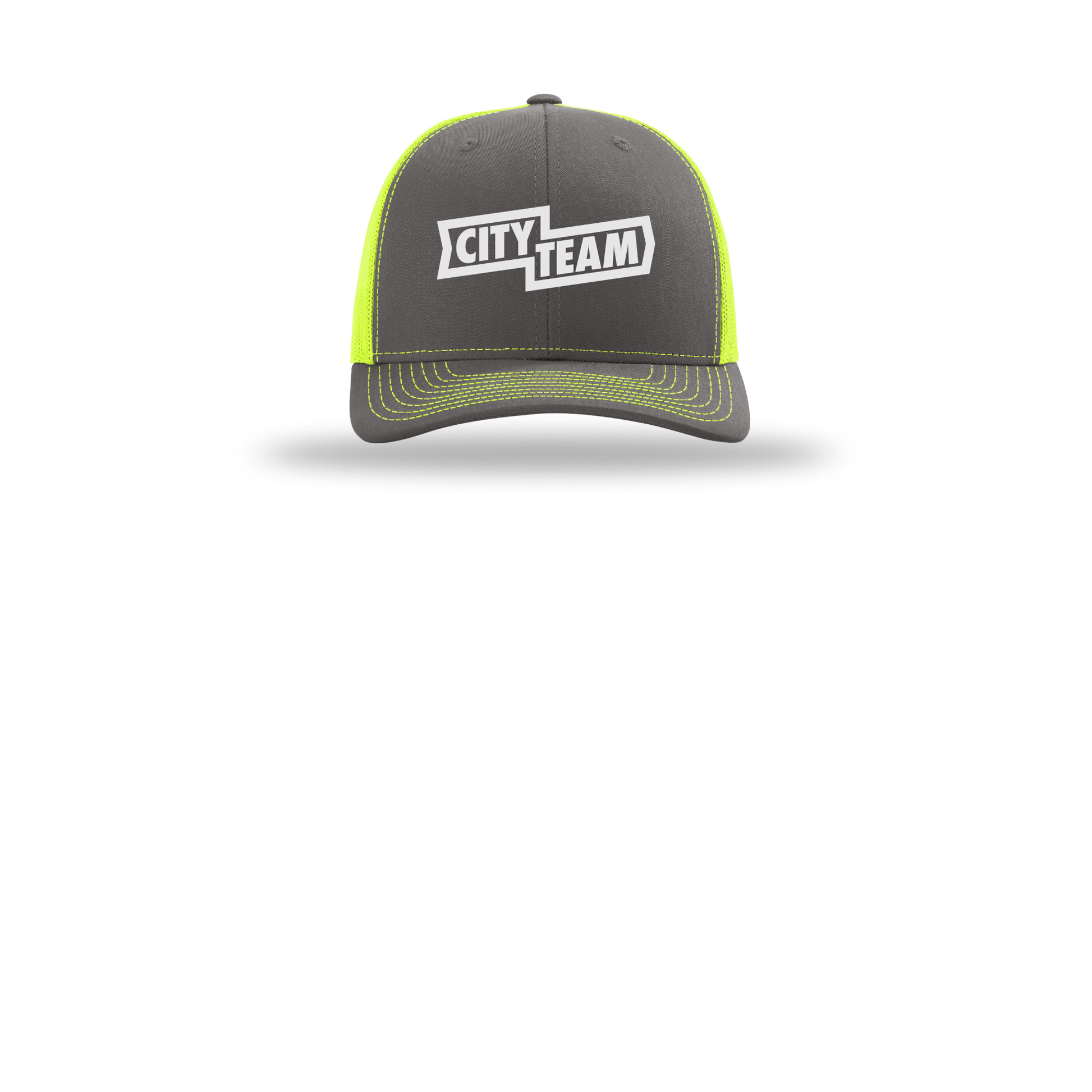 cityteam-richardson-trucker-cap-embroidery-capfront-R112-charcoalneonyellow-flat-front