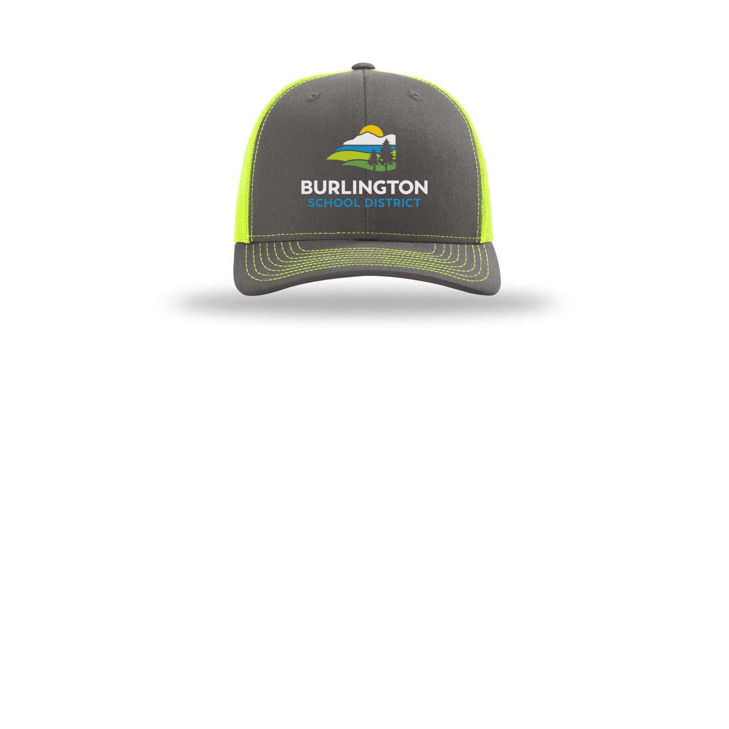 bsdvt-richardson-trucker-cap-embroidery-capfront-R112-charcoalneonyellow-flat-front