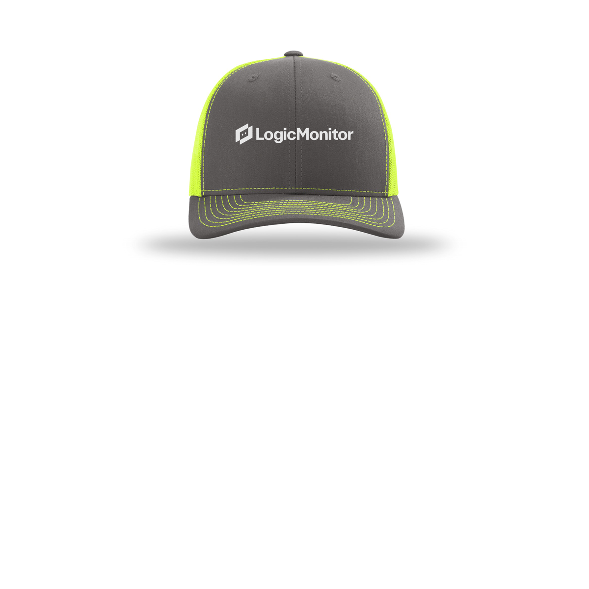 logicmonitor-richardson-trucker-cap-embroidery-capfront-R112-charcoalneonyellow-flat-front