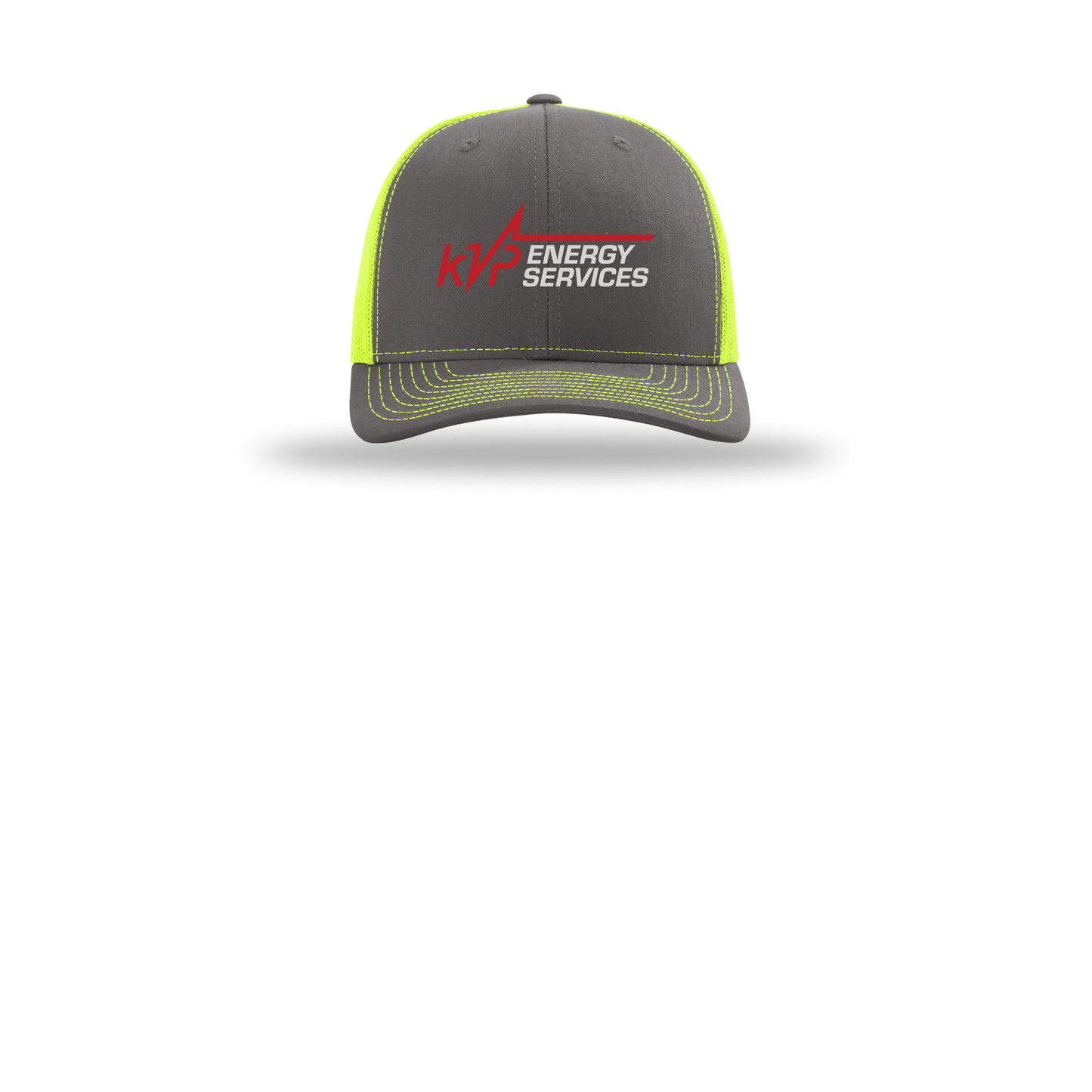 kvpenergy-richardson-trucker-cap-embroidery-capfront-R112-charcoalneonyellow-flat-front