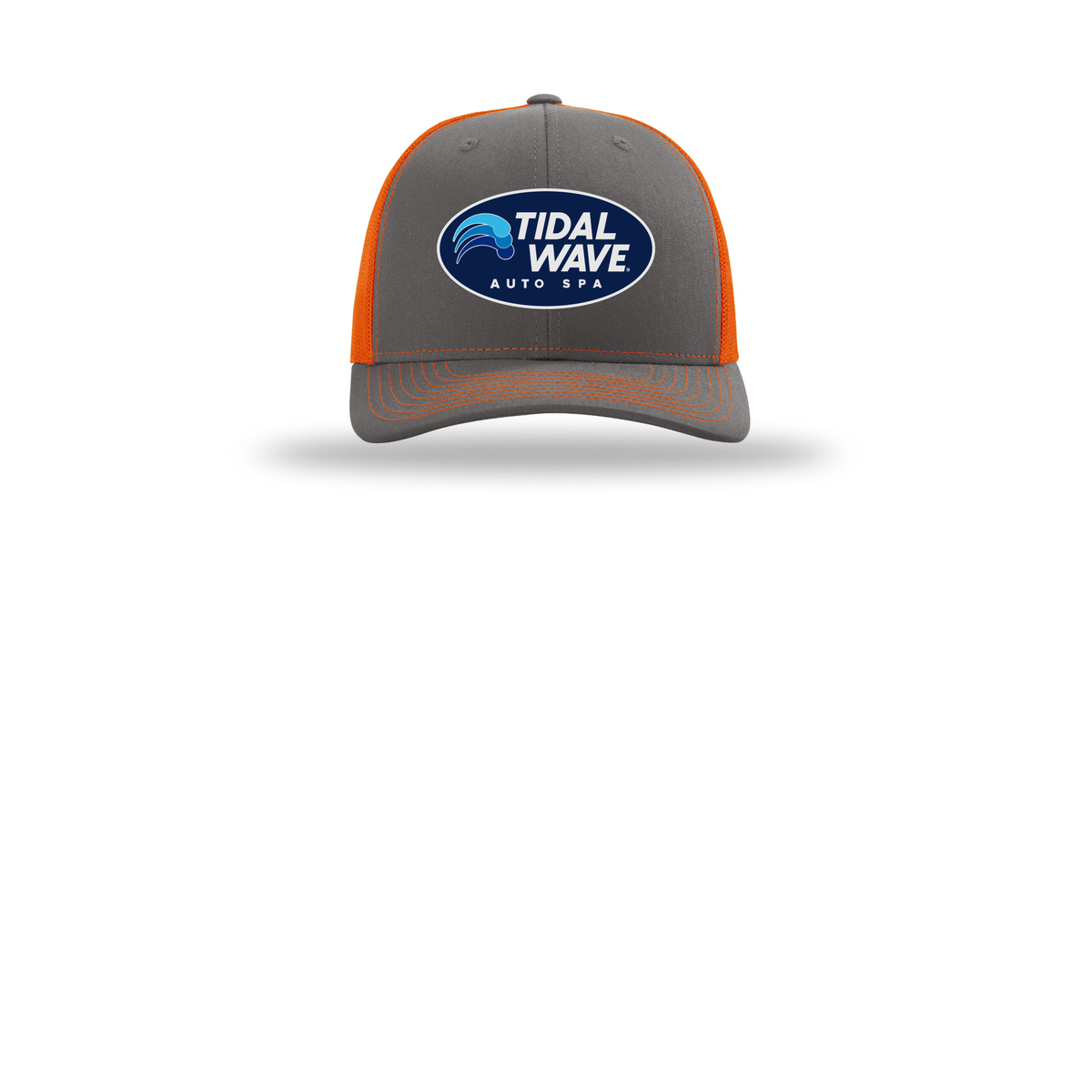 tidalwaveautospa-richardson-trucker-cap-embroidery-capfront-R112-charcoalorange-flat-front