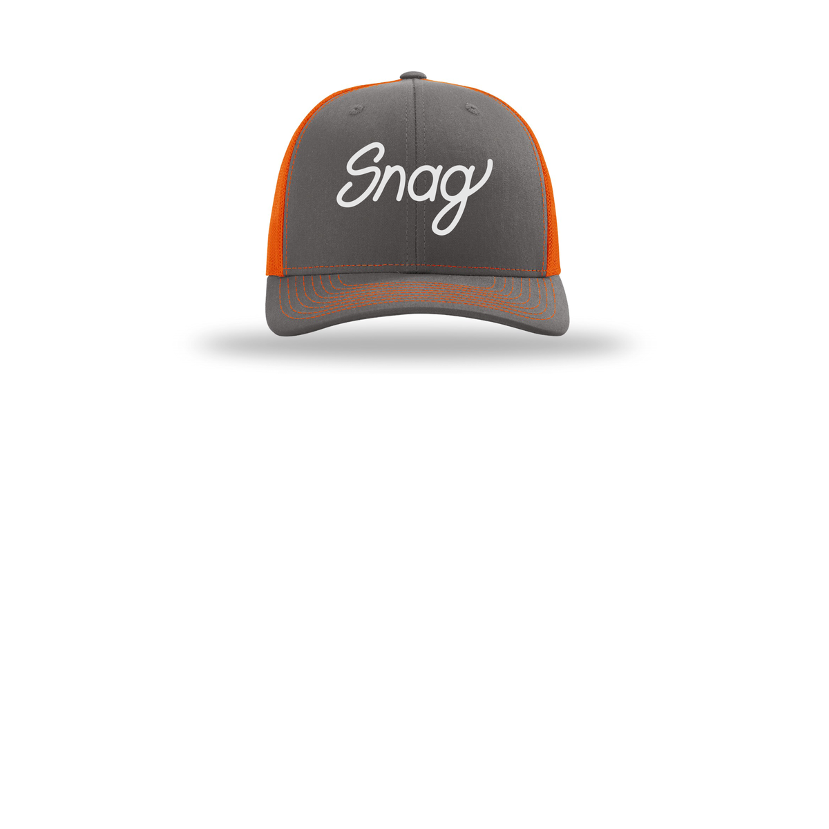 snagdelivery-richardson-trucker-cap-embroidery-capfront-R112-charcoalorange-flat-front