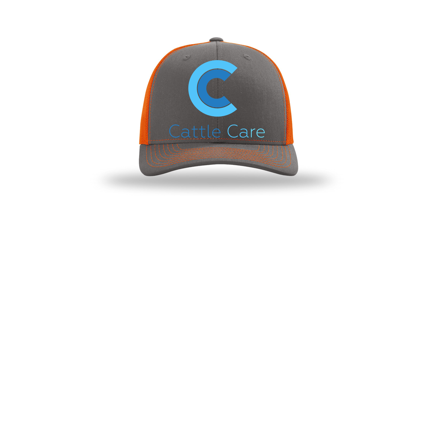 cattle-care-richardson-trucker-cap-embroidery-capfront-R112-charcoalorange-flat-front