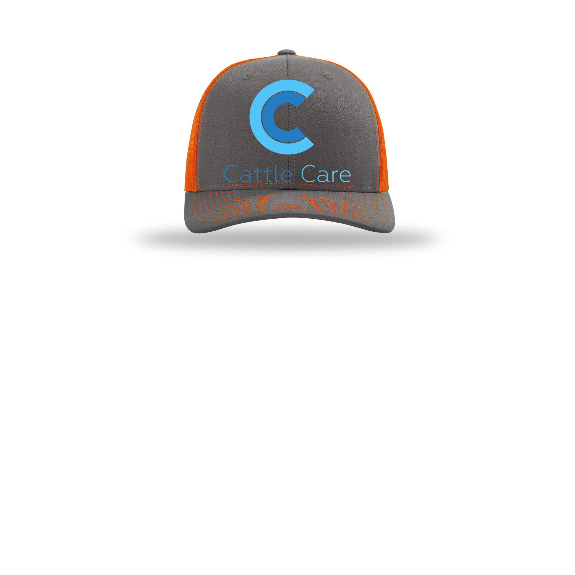 cattle-care-richardson-trucker-cap-embroidery-capfront-R112-charcoalorange-flat-front