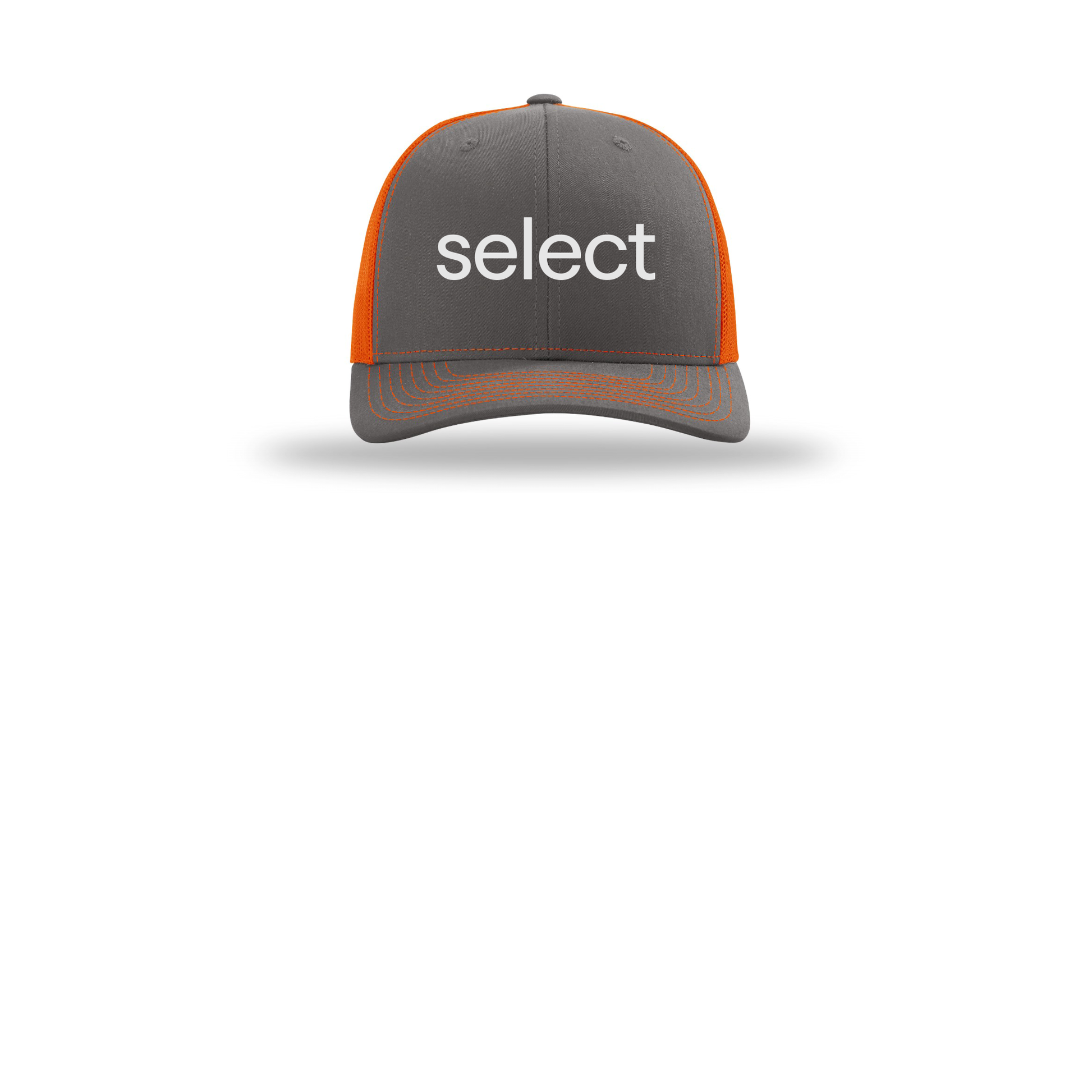 meetselect-richardson-trucker-cap-embroidery-capfront-R112-charcoalorange-flat-front