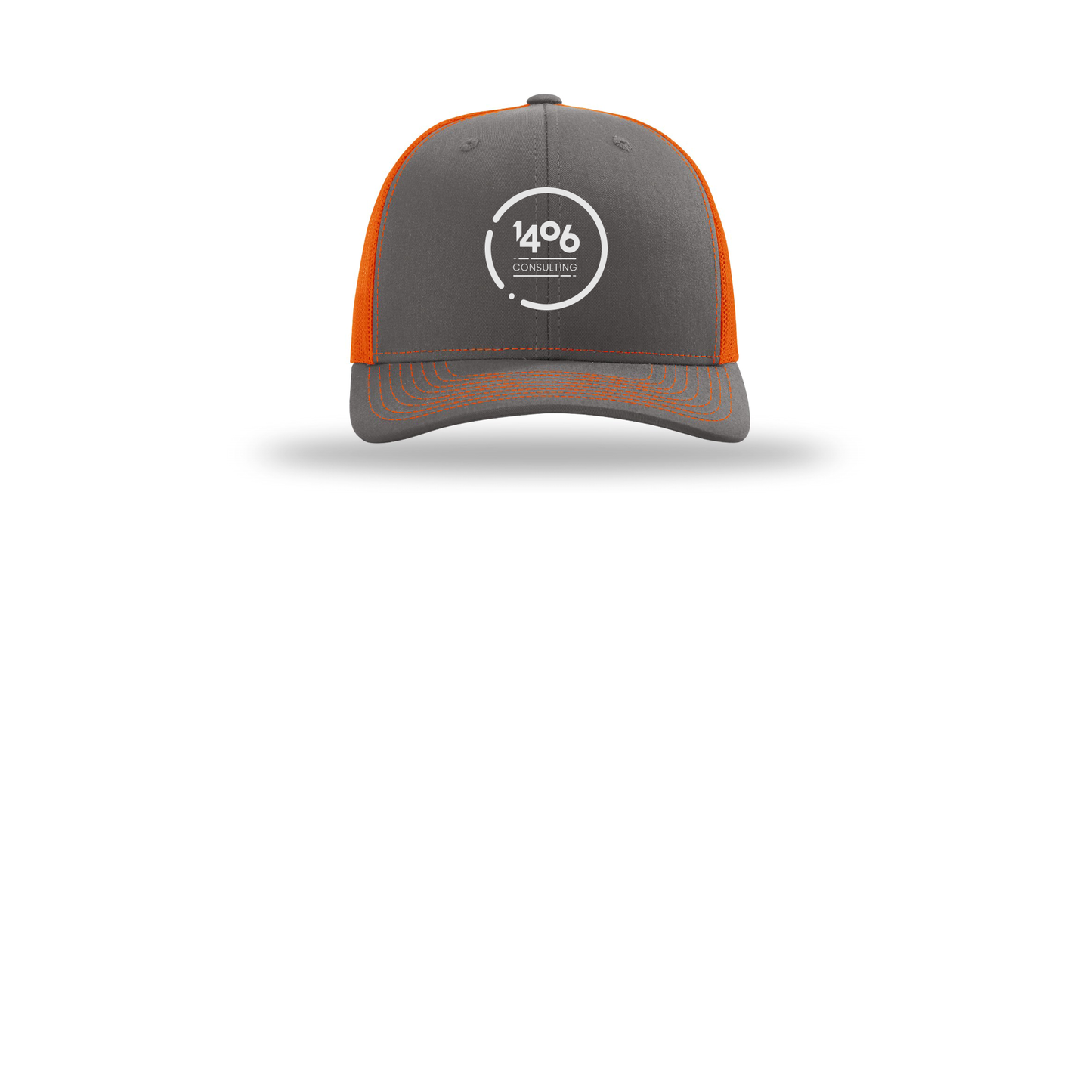 1406consulting-richardson-trucker-cap-embroidery-capfront-R112-charcoalorange-flat-front
