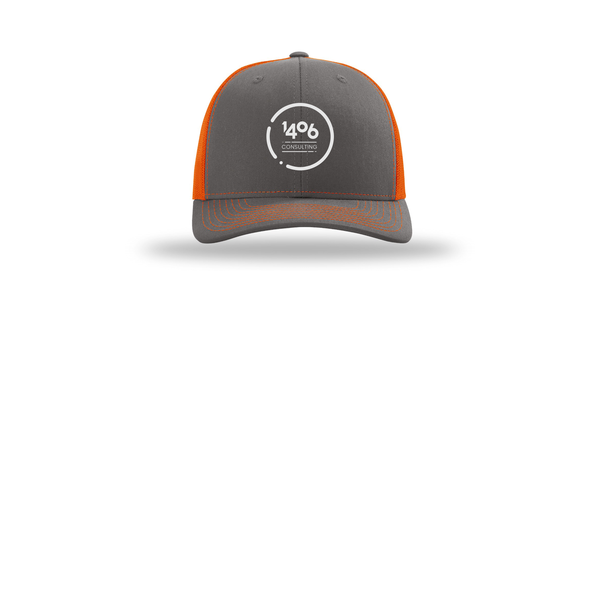 1406consulting-richardson-trucker-cap-embroidery-capfront-R112-charcoalorange-flat-front