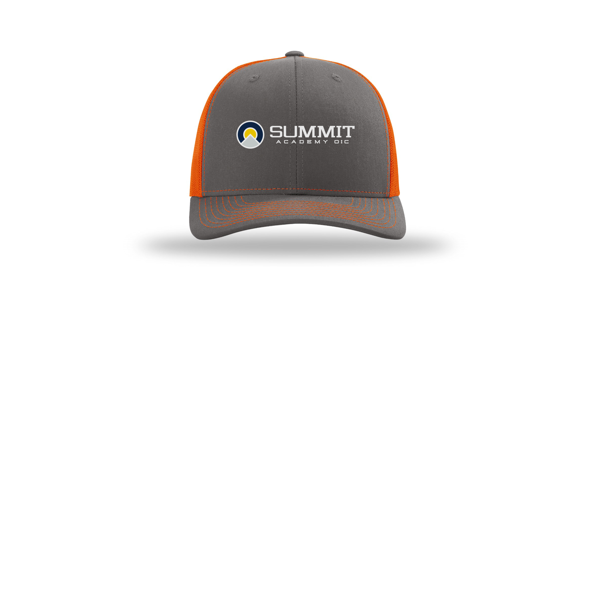 saoic-richardson-trucker-cap-embroidery-capfront-R112-charcoalorange-flat-front