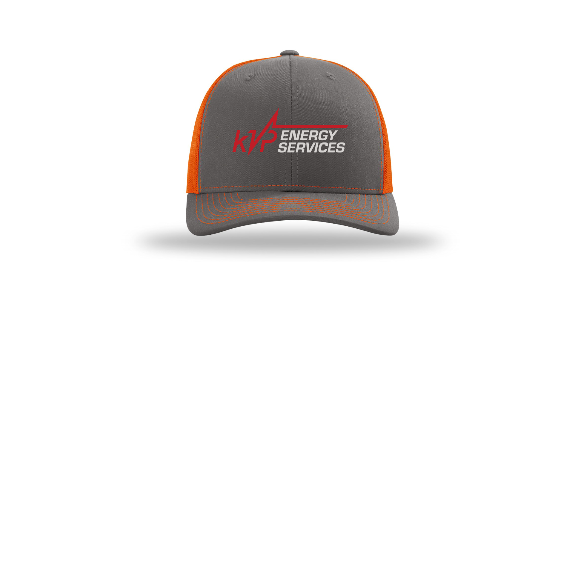 kvpenergy-richardson-trucker-cap-embroidery-capfront-R112-charcoalorange-flat-front