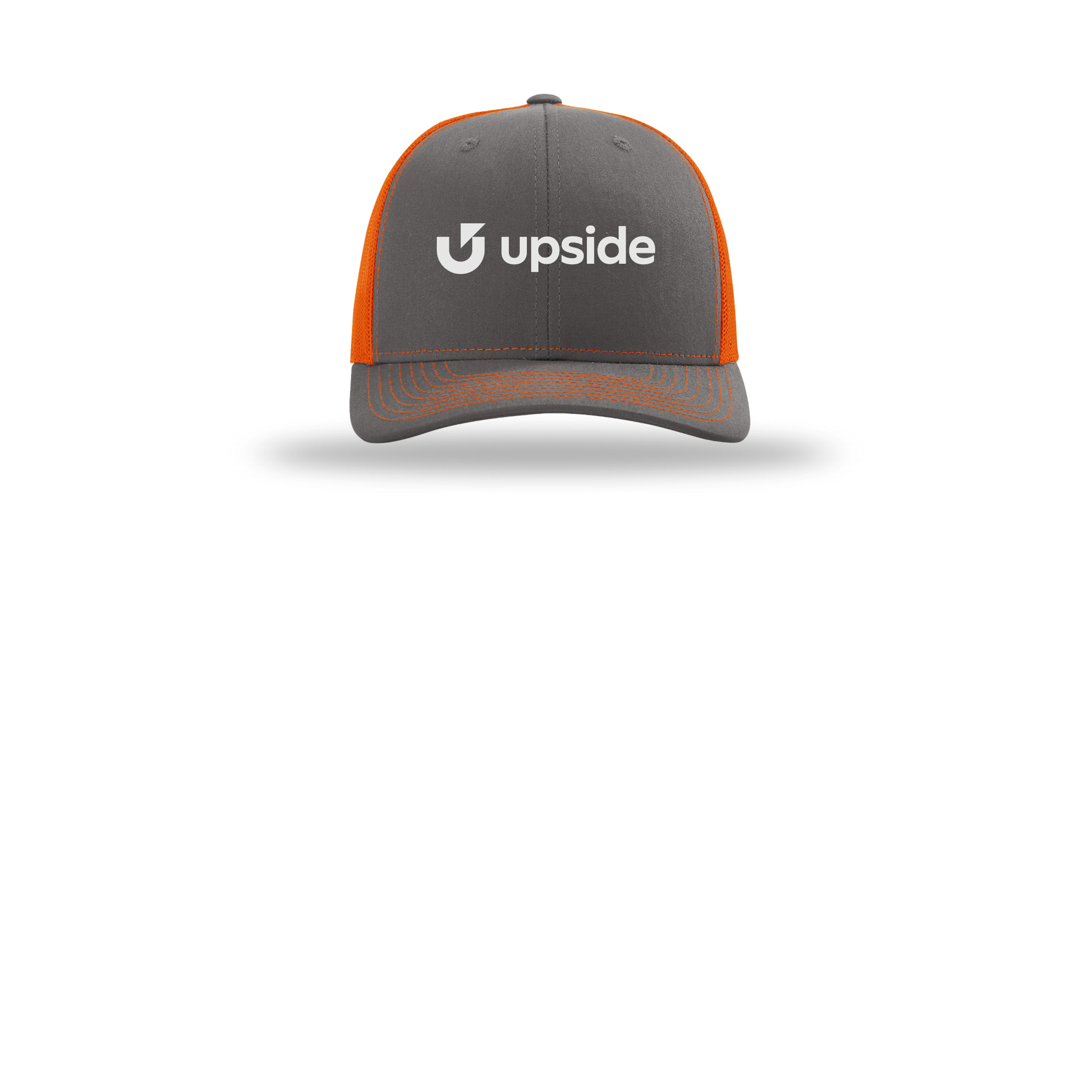 upside-richardson-trucker-cap-embroidery-capfront-R112-charcoalorange-flat-front