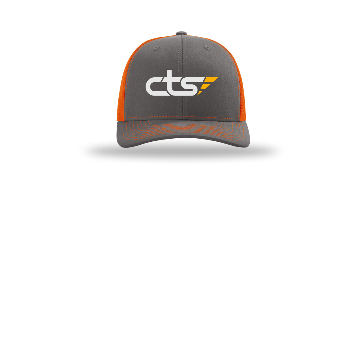 cts1-richardson-trucker-cap-embroidery-capfront-R112-charcoalorange-flat-front