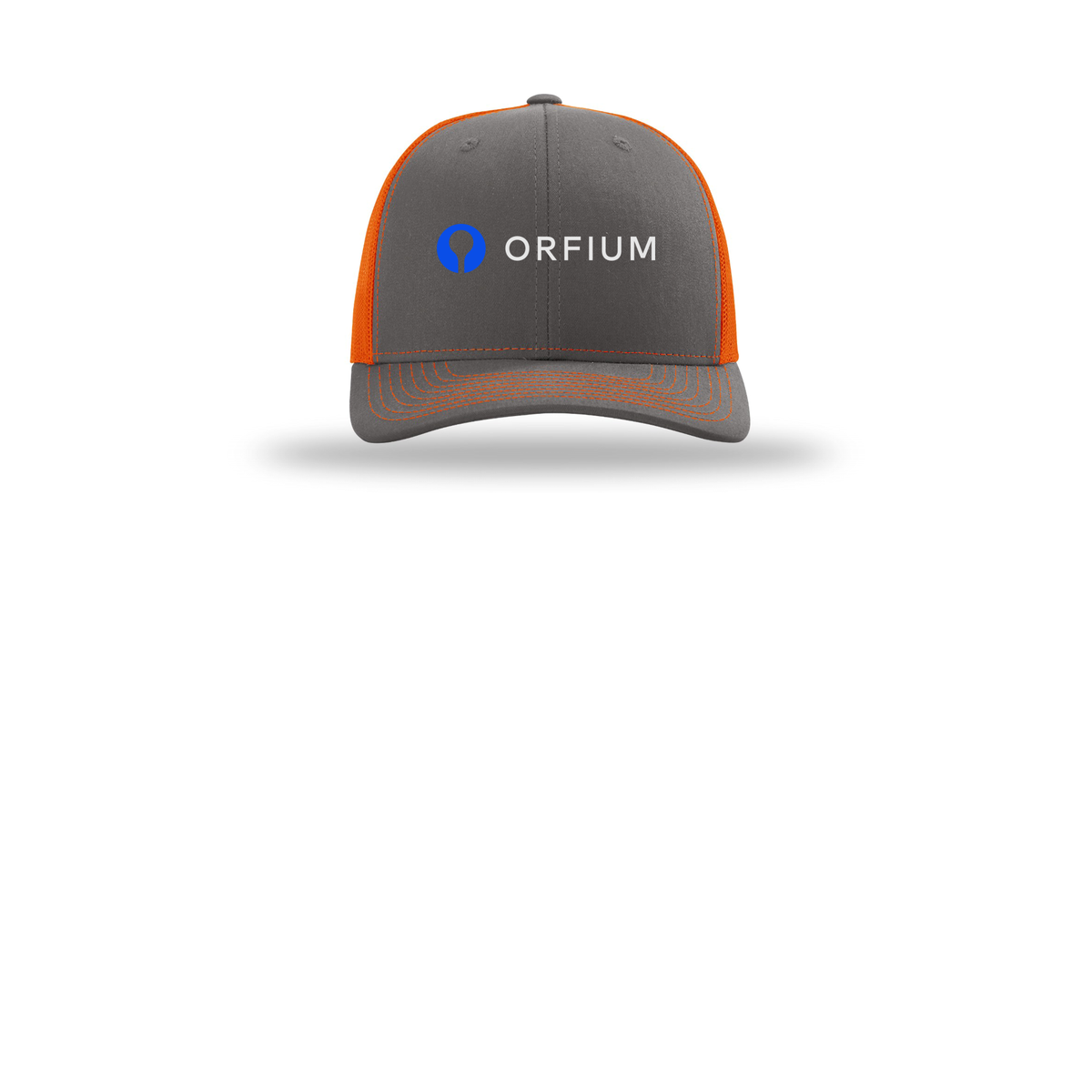 orfium-richardson-trucker-cap-embroidery-capfront-R112-charcoalorange-flat-front