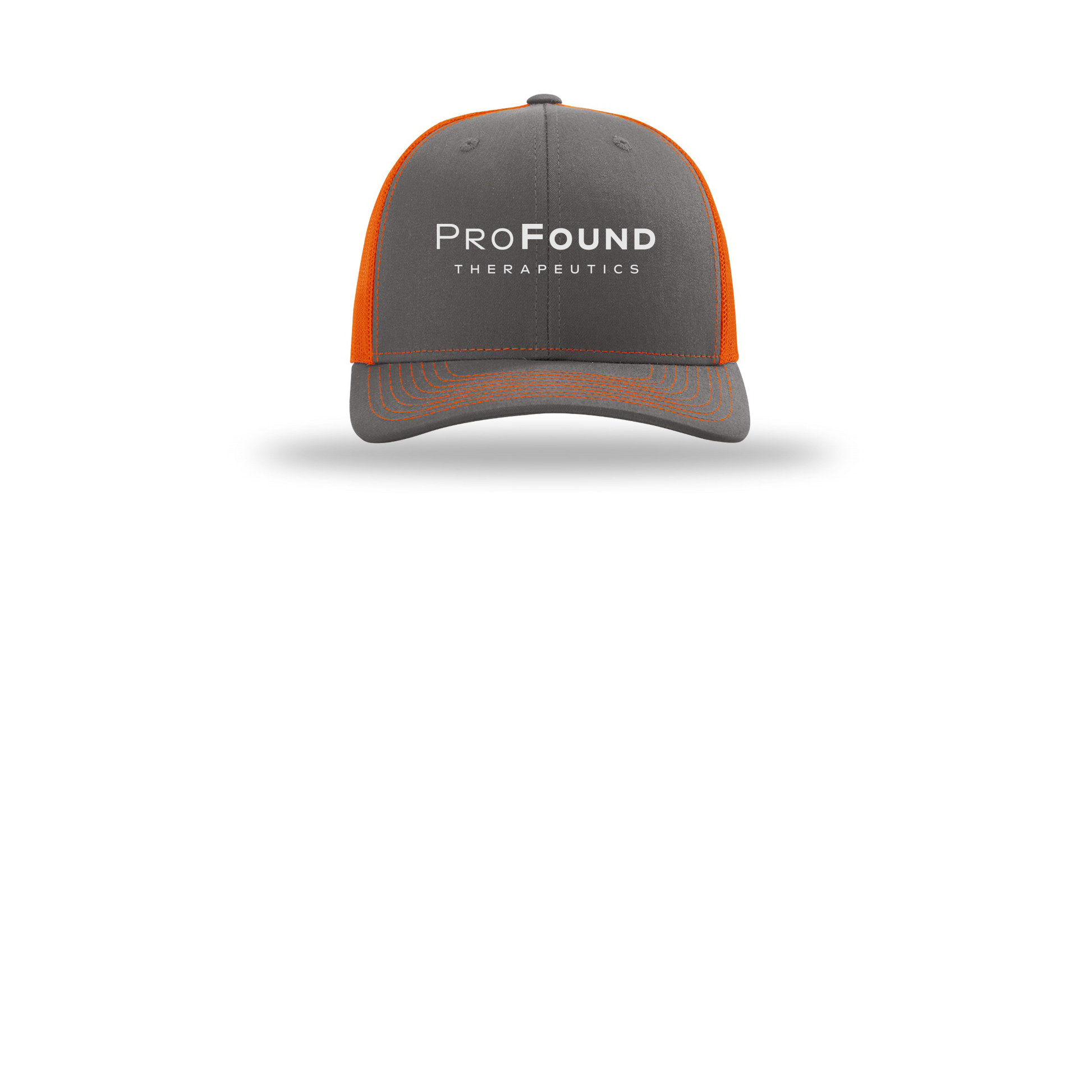 profoundtx-richardson-trucker-cap-embroidery-capfront-R112-charcoalorange-flat-front
