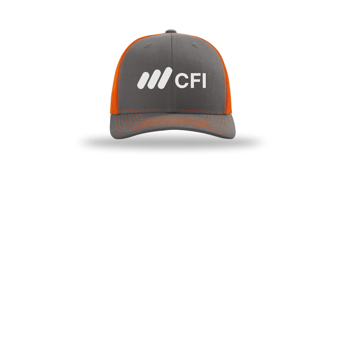 corporatefinanceinstitute-richardson-trucker-cap-embroidery-capfront-R112-charcoalorange-flat-front