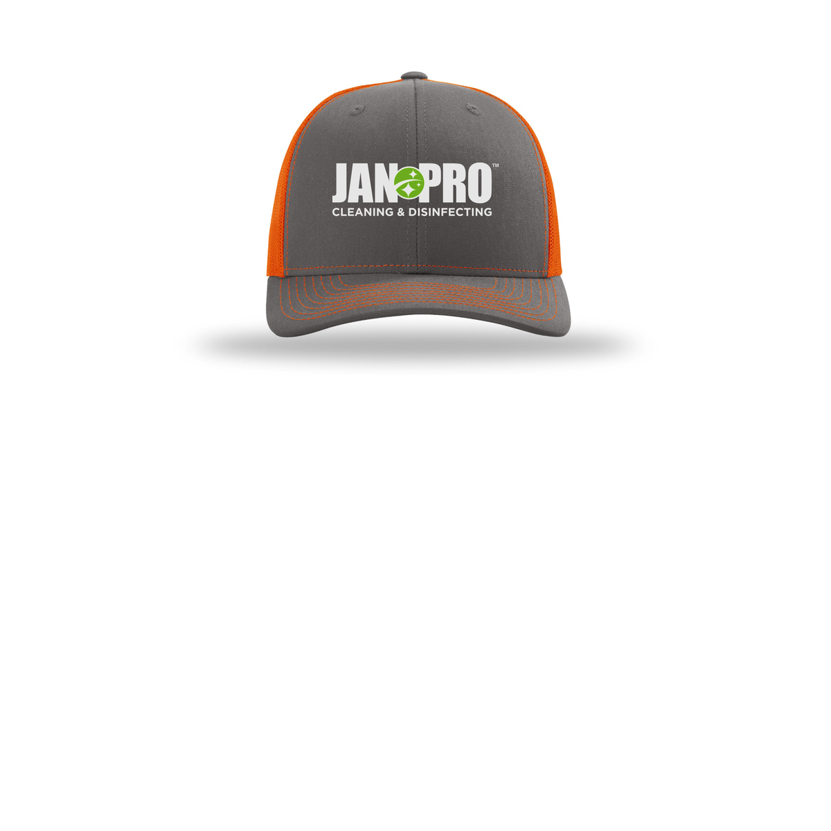 jan-pro-richardson-trucker-cap-embroidery-capfront-R112-charcoalorange-flat-front