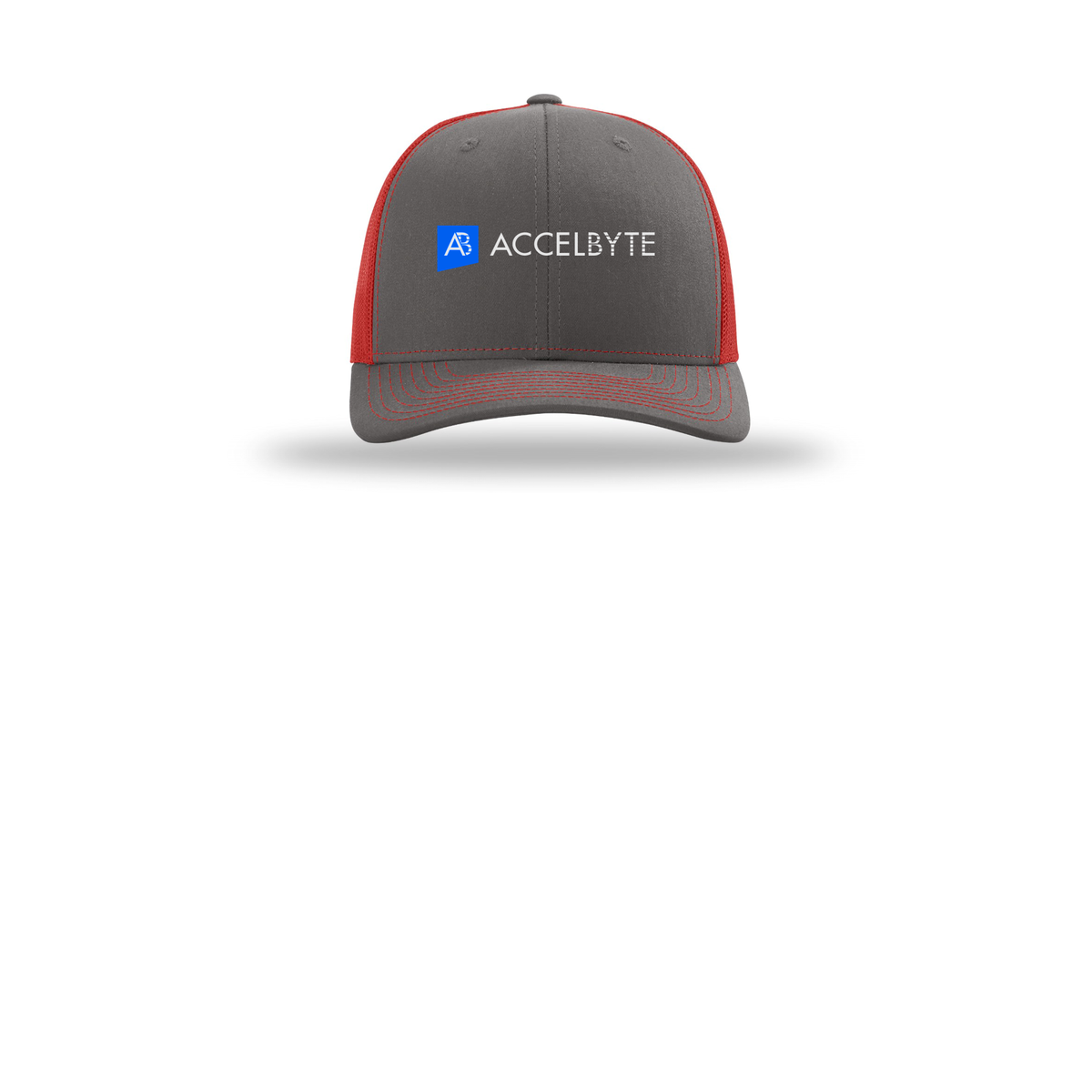 accelbyte-richardson-trucker-cap-embroidery-capfront-R112-charcoalred-flat-front