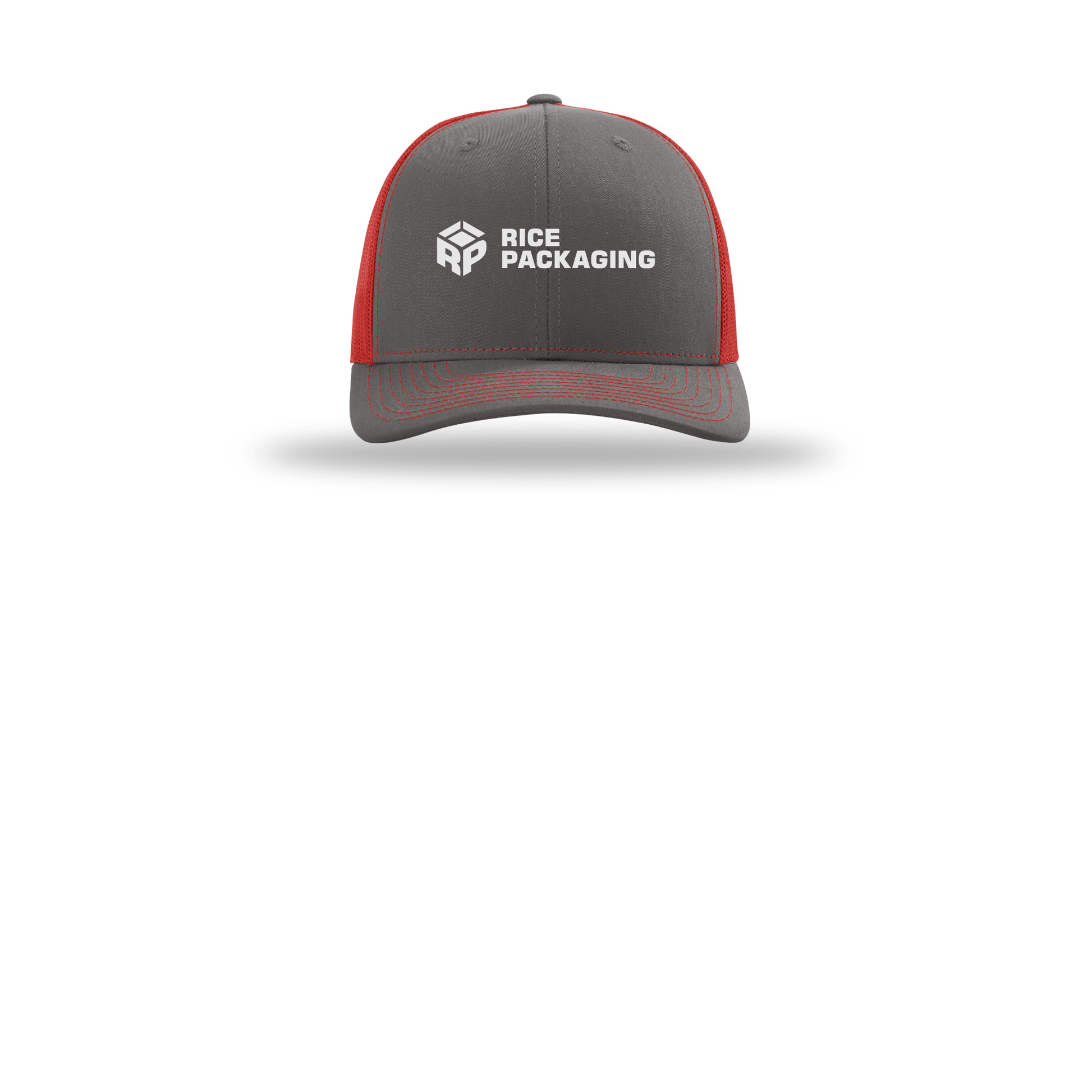 ricepackaging-richardson-trucker-cap-embroidery-capfront-R112-charcoalred-flat-front