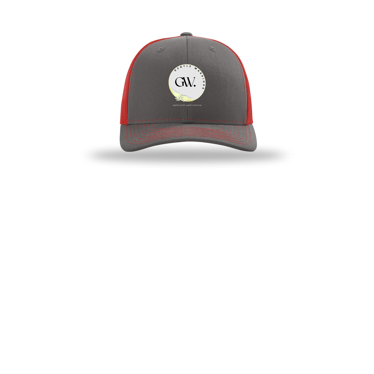 gentle-warriors-richardson-trucker-cap-embroidery-capfront-R112-charcoalred-flat-front