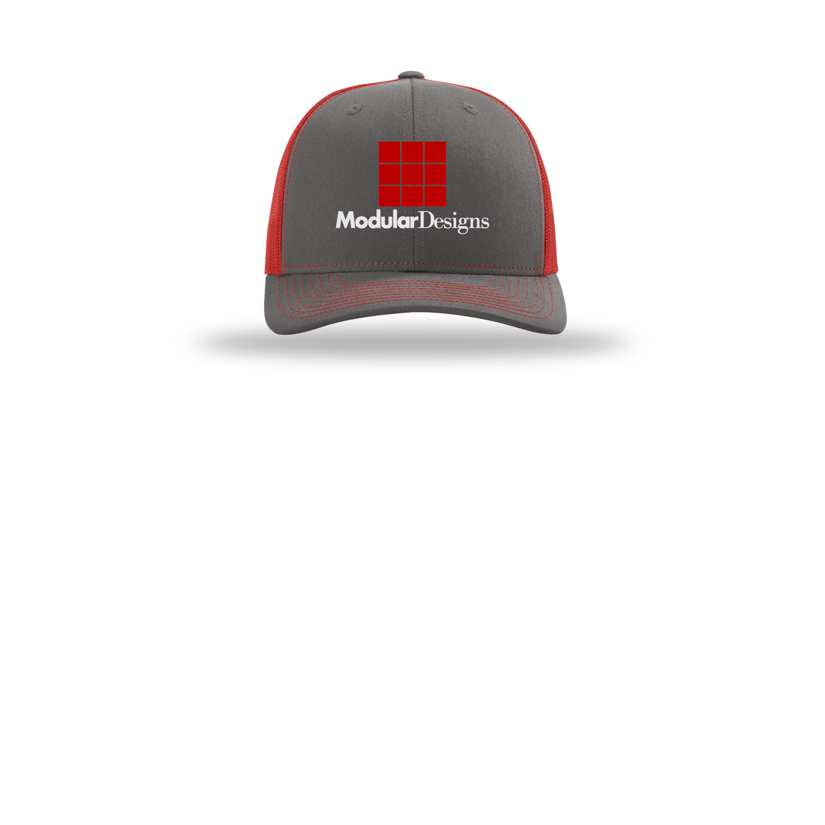 modulardesignsflooring-richardson-trucker-cap-embroidery-capfront-R112-charcoalred-flat-front