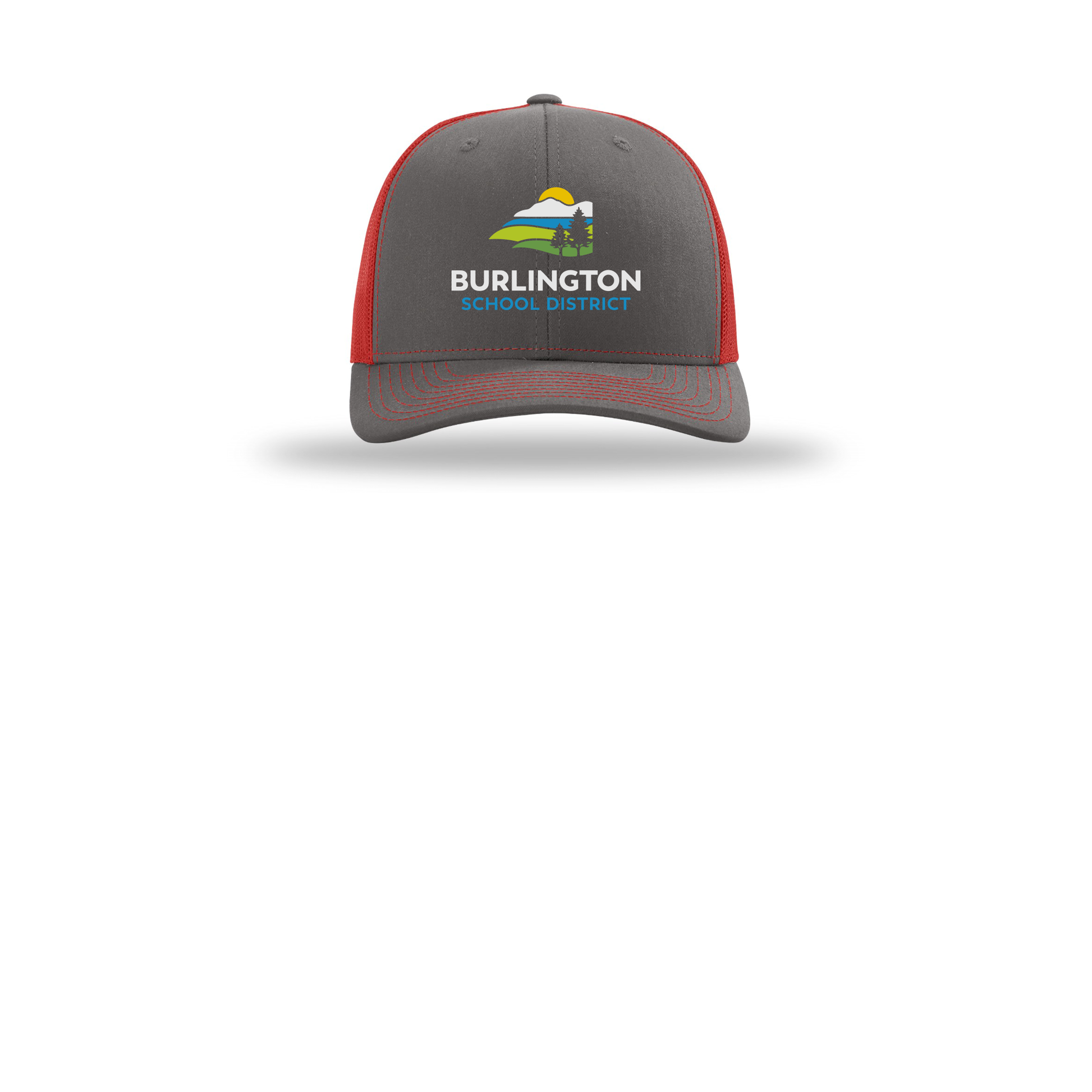 bsdvt-richardson-trucker-cap-embroidery-capfront-R112-charcoalred-flat-front