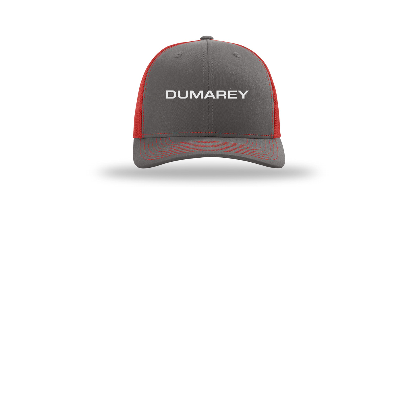 dumarey-richardson-trucker-cap-embroidery-capfront-R112-charcoalred-flat-front