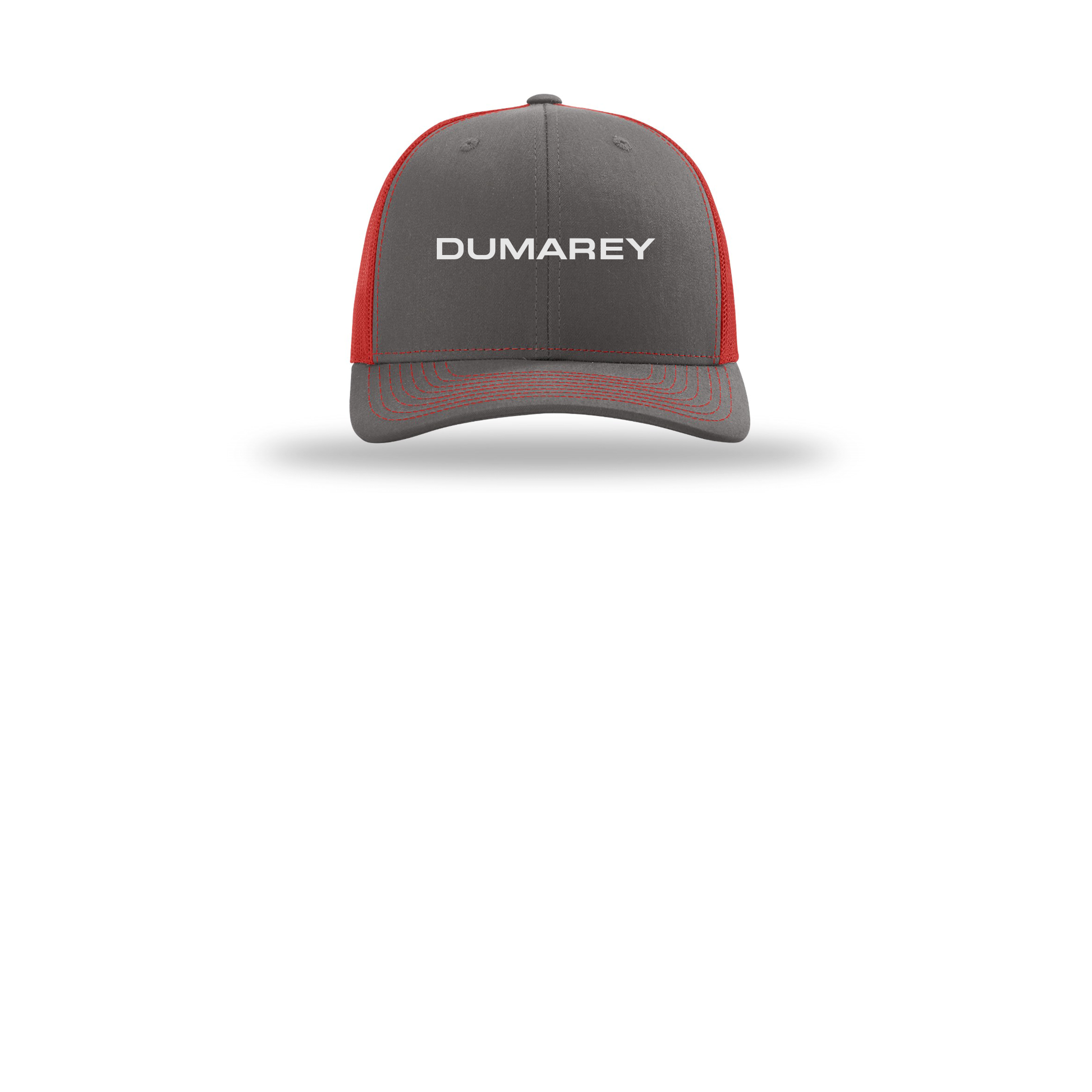 dumarey-richardson-trucker-cap-embroidery-capfront-R112-charcoalred-flat-front