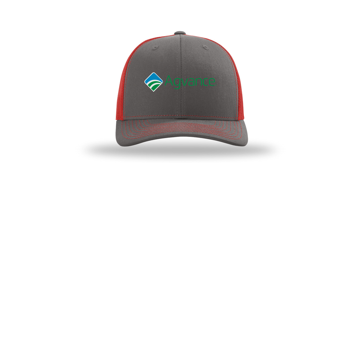 agvance-richardson-trucker-cap-embroidery-capfront-R112-charcoalred-flat-front