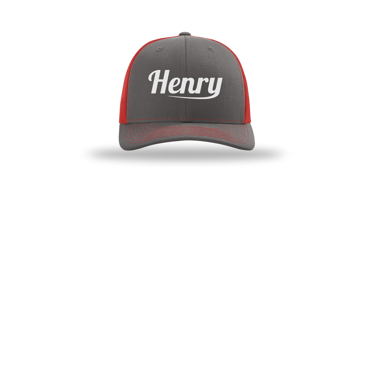 henrymeds-richardson-trucker-cap-embroidery-capfront-R112-charcoalred-flat-front