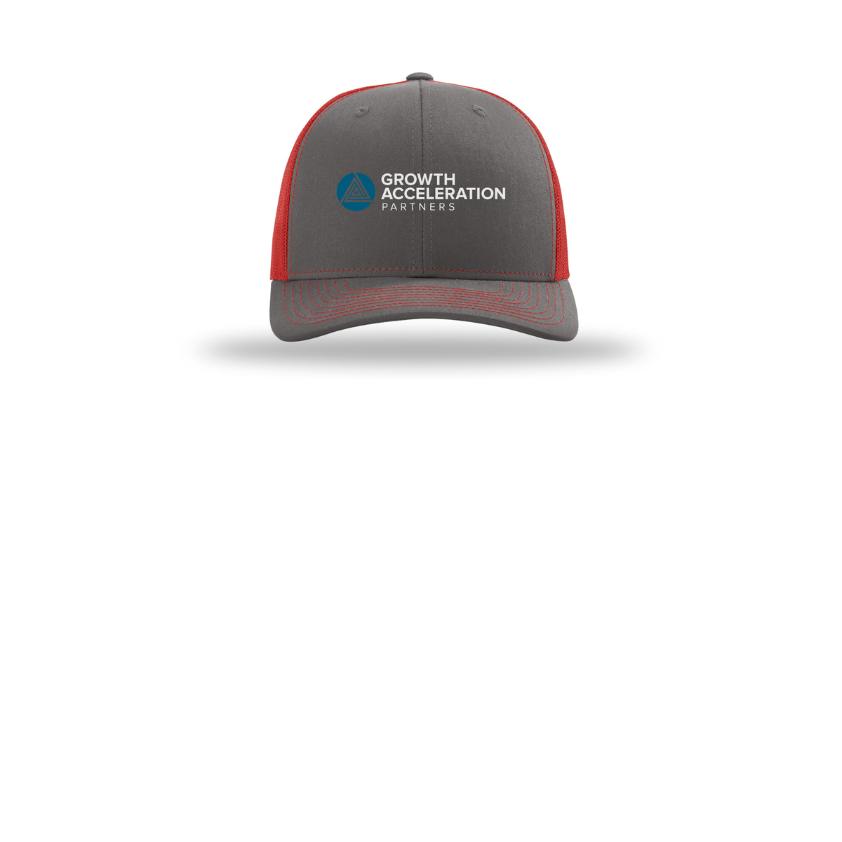 growthaccelerationpartners-richardson-trucker-cap-embroidery-capfront-R112-charcoalred-flat-front