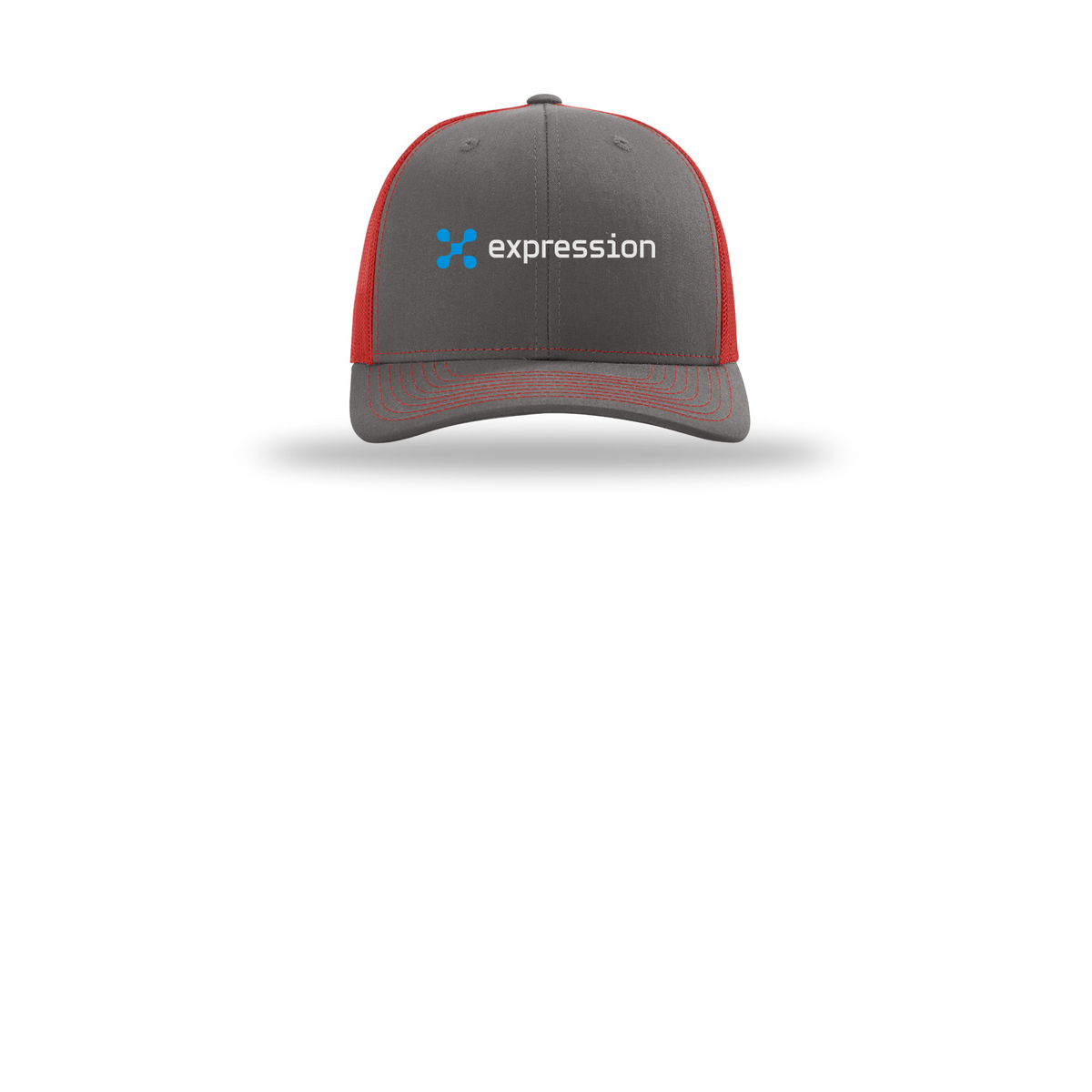 expr-richardson-trucker-cap-embroidery-capfront-R112-charcoalred-flat-front