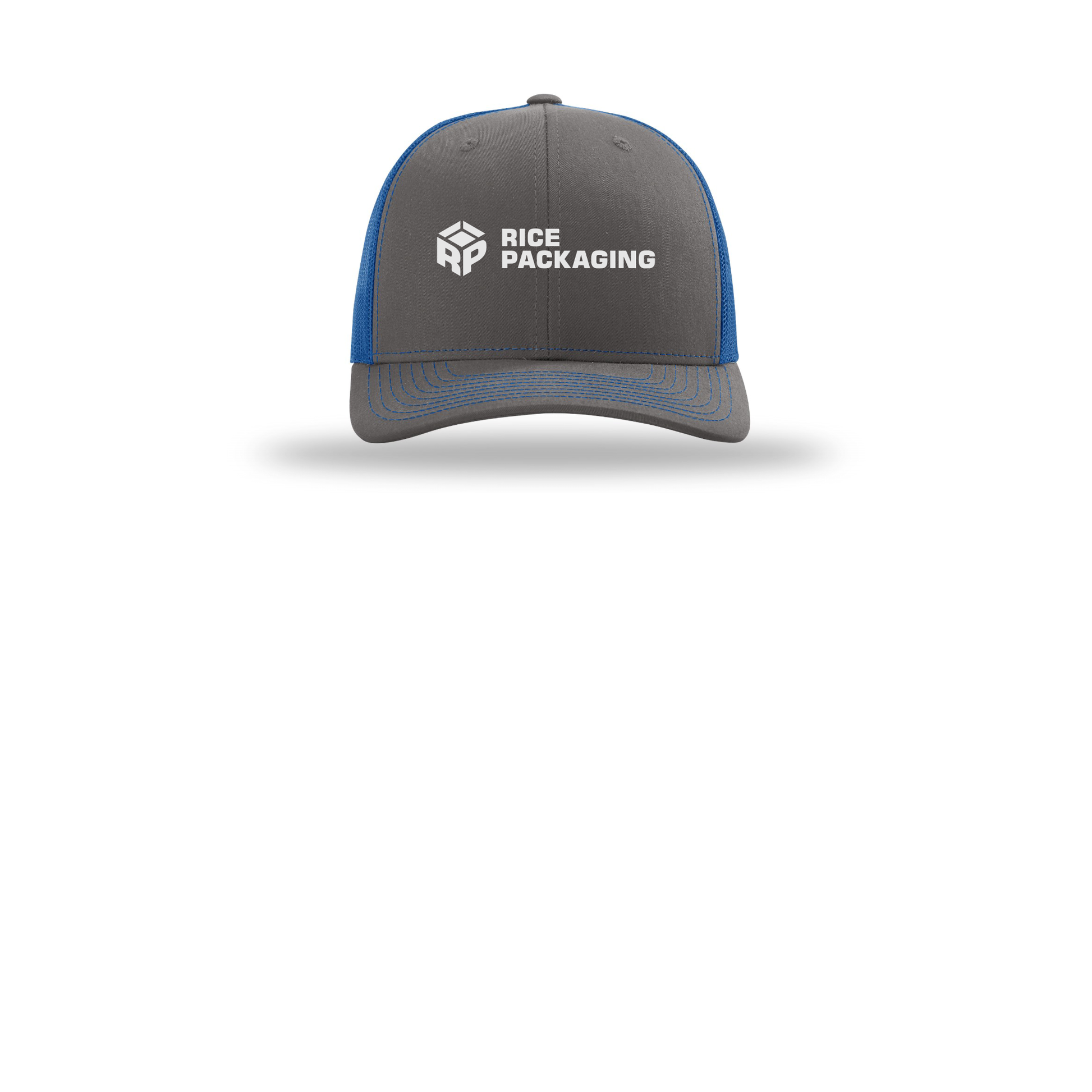 ricepackaging-richardson-trucker-cap-embroidery-capfront-R112-charcoalroyal-flat-front