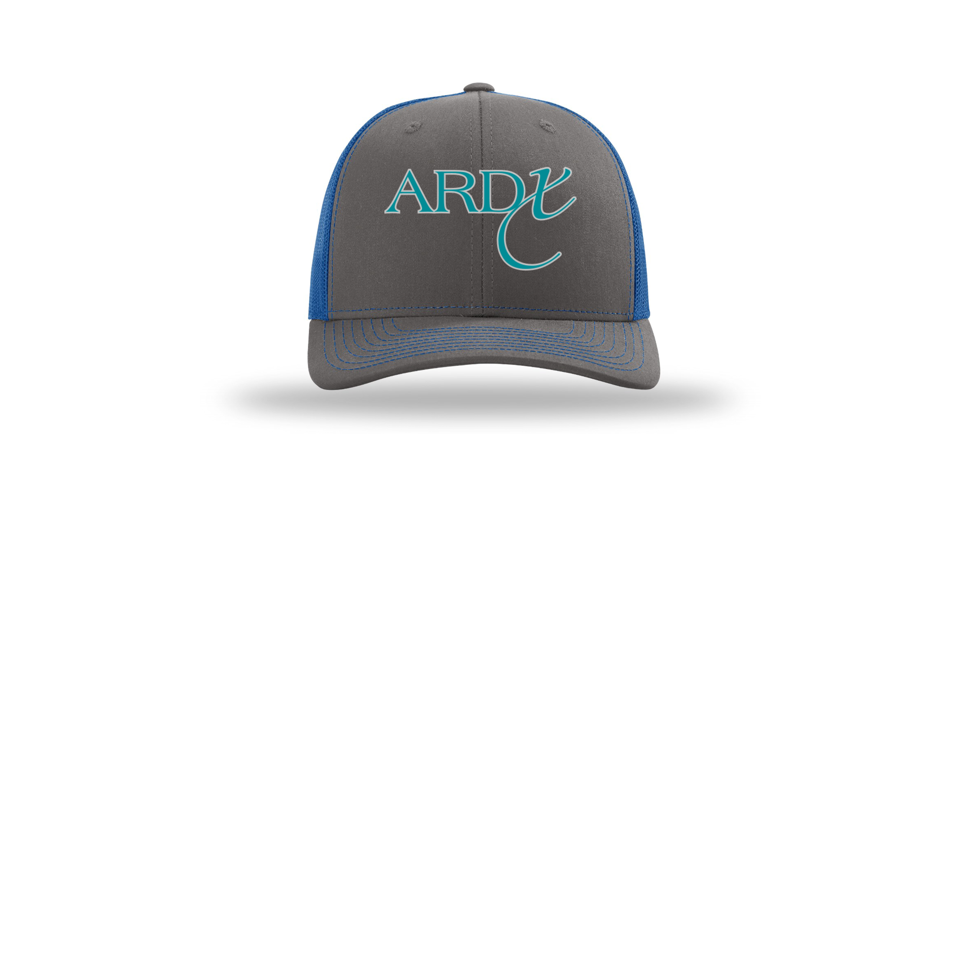 ardx-richardson-trucker-cap-embroidery-capfront-R112-charcoalroyal-flat-front