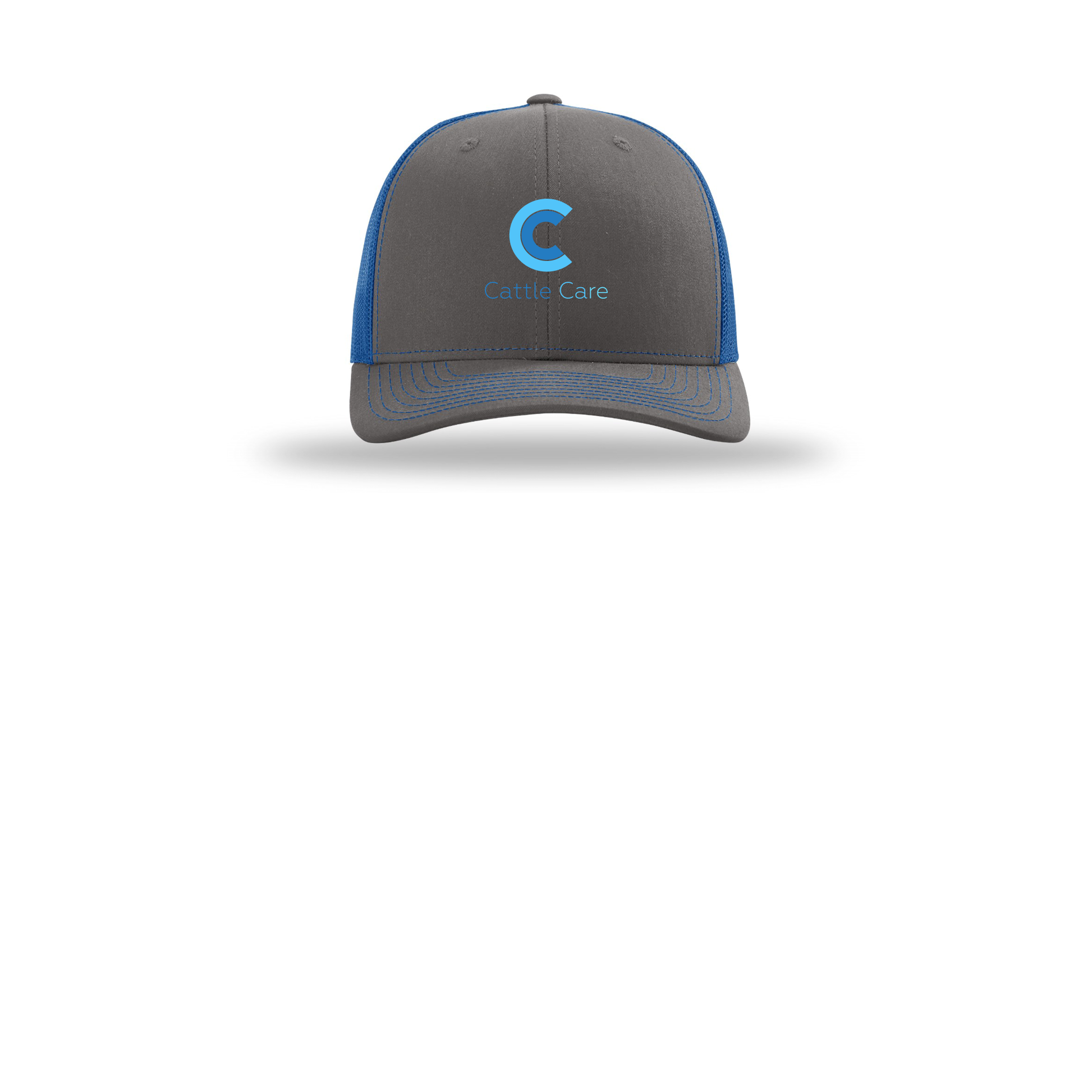 cattle-care-richardson-trucker-cap-embroidery-capfront-R112-charcoalroyal-flat-front