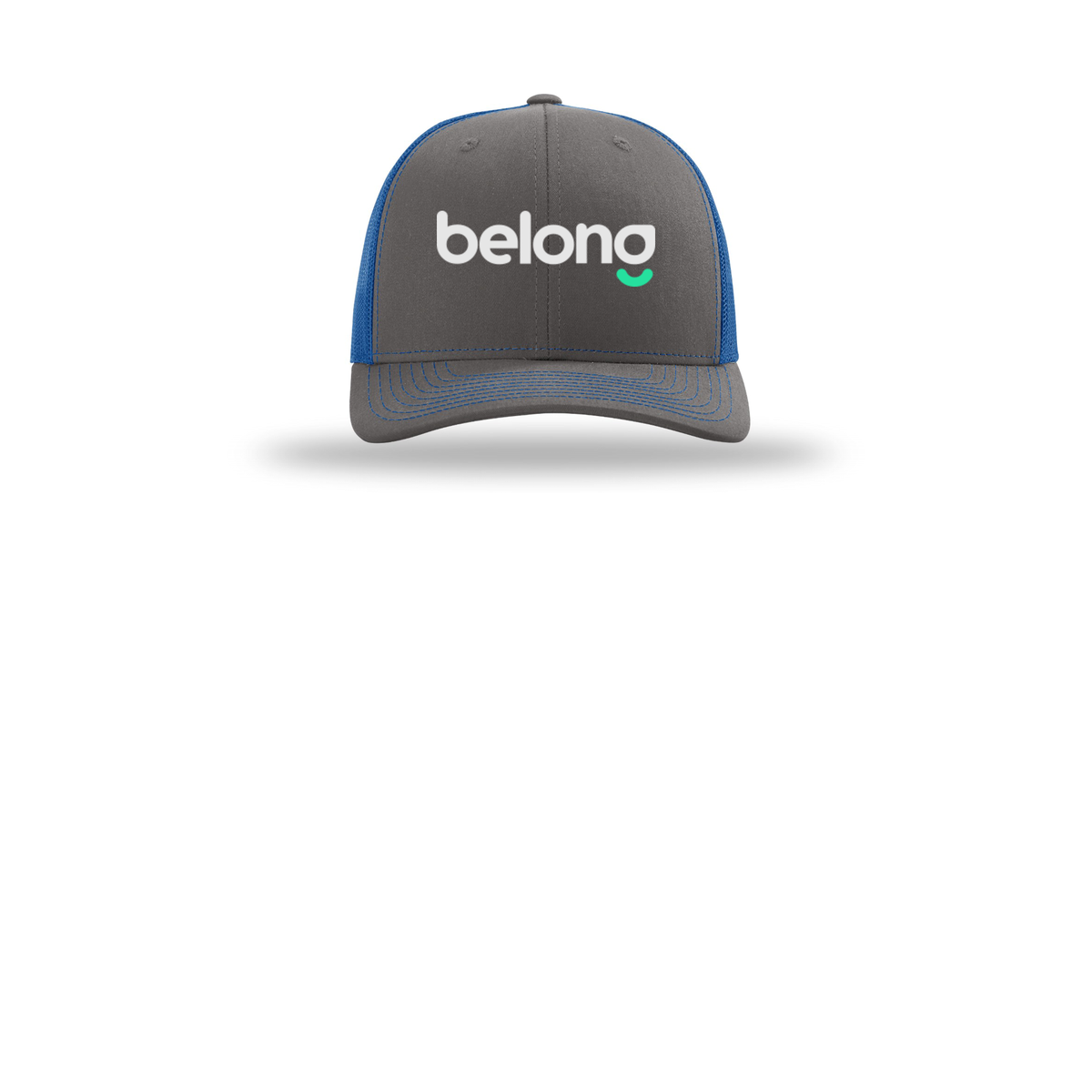 belonghome-richardson-trucker-cap-embroidery-capfront-R112-charcoalroyal-flat-front