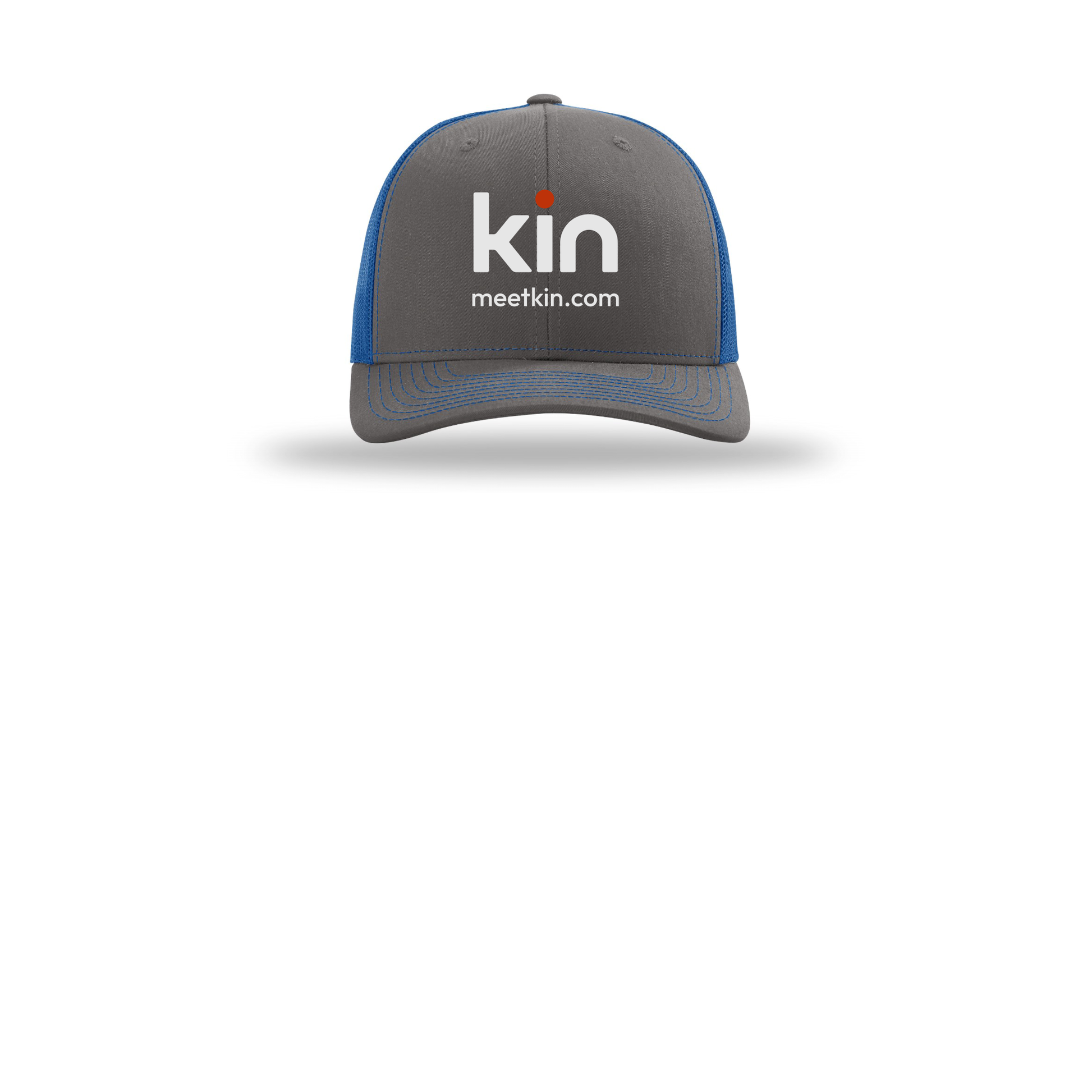 kin-richardson-trucker-cap-embroidery-capfront-R112-charcoalroyal-flat-front