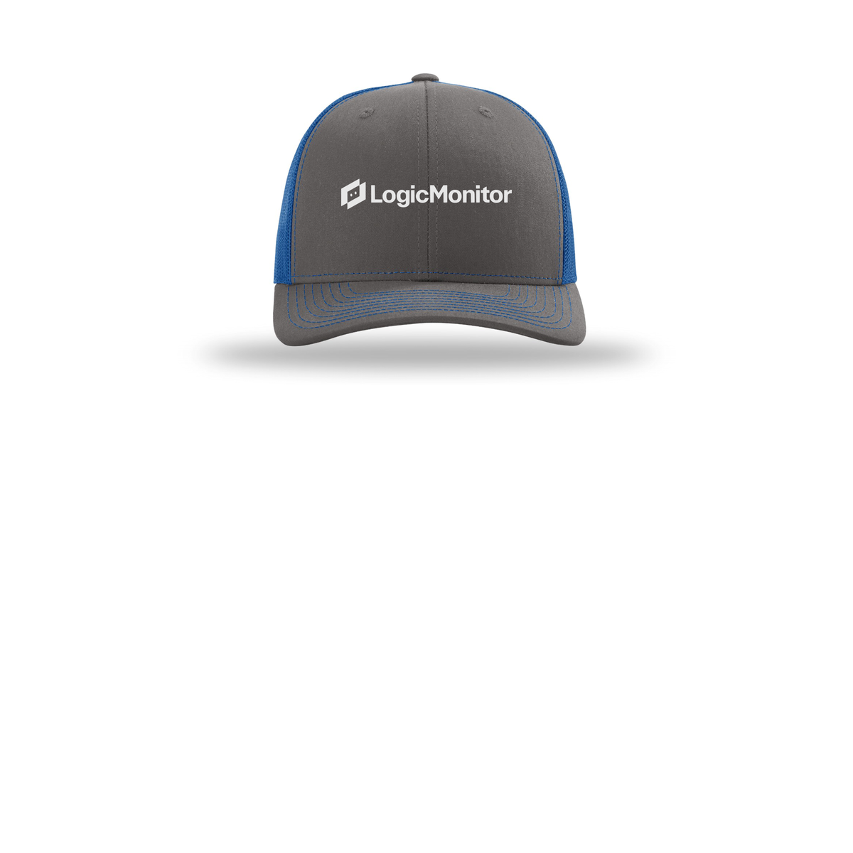 logicmonitor-richardson-trucker-cap-embroidery-capfront-R112-charcoalroyal-flat-front