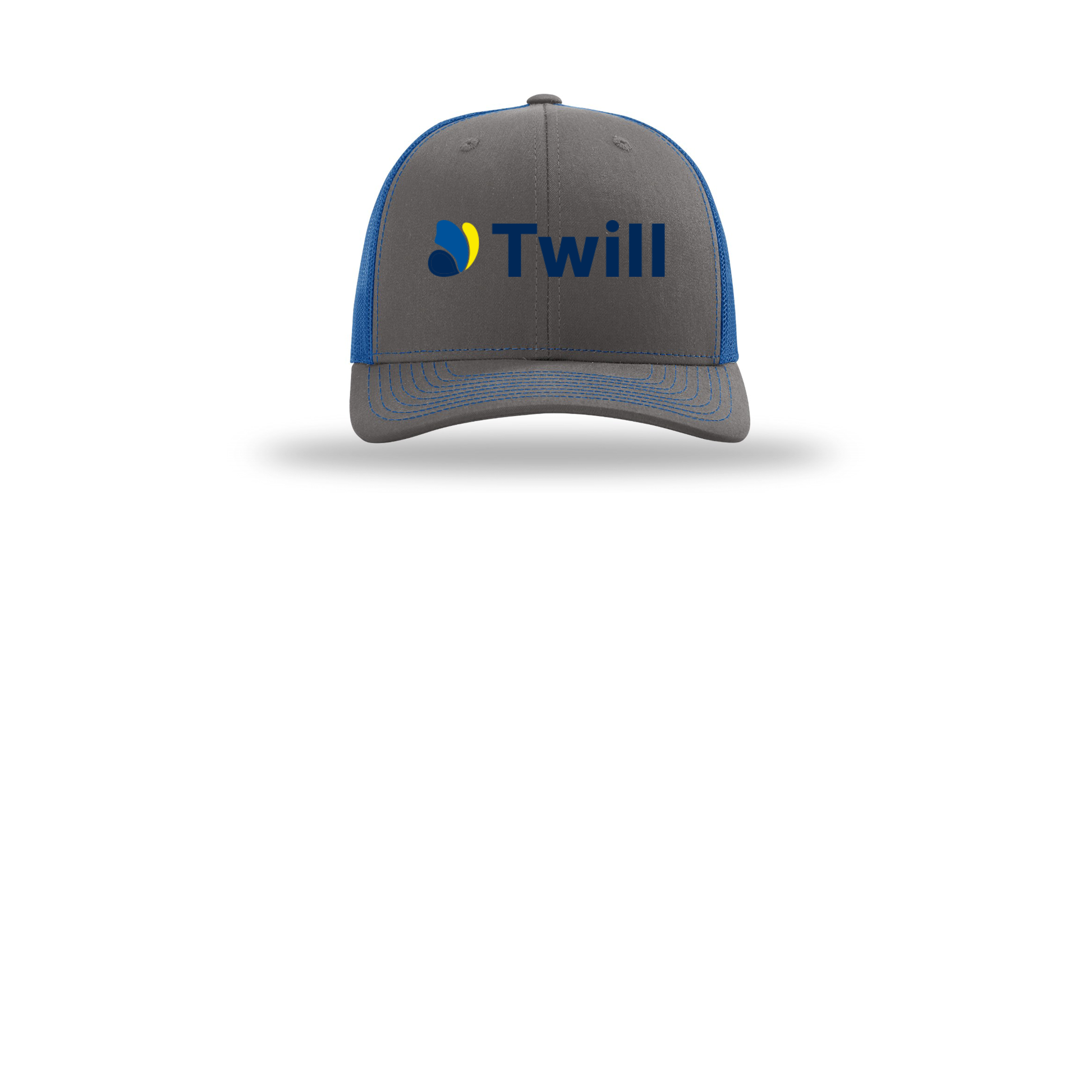 withtwill-richardson-trucker-cap-embroidery-capfront-R112-charcoalroyal-flat-front
