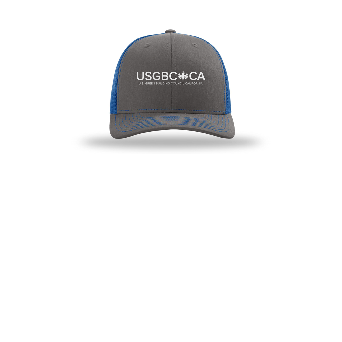 usgbc-ca-richardson-trucker-cap-embroidery-capfront-R112-charcoalroyal-flat-front