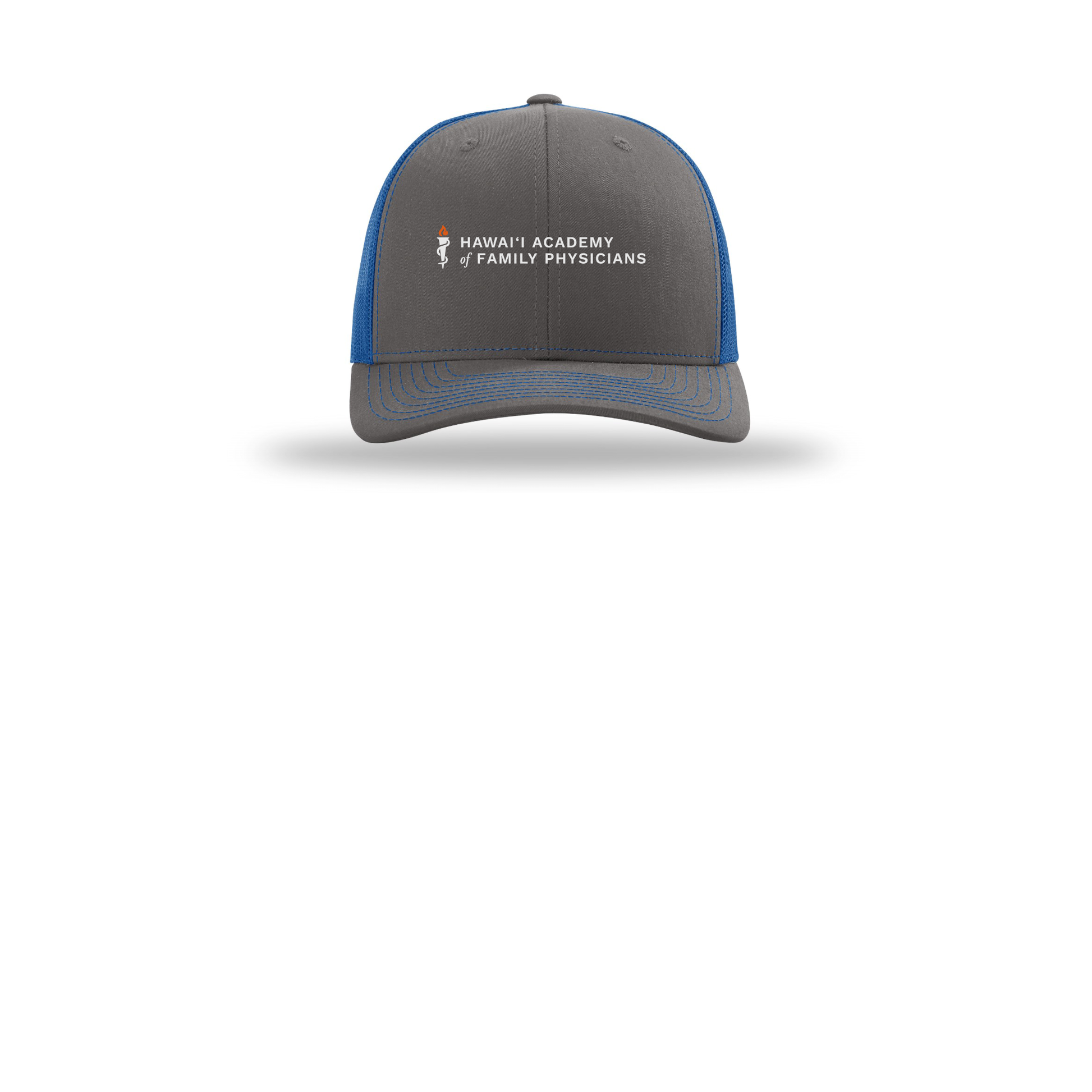 hafp-richardson-trucker-cap-embroidery-capfront-R112-charcoalroyal-flat-front
