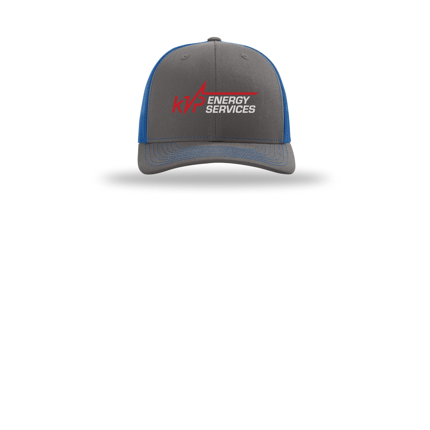 kvpenergy-richardson-trucker-cap-embroidery-capfront-R112-charcoalroyal-flat-front