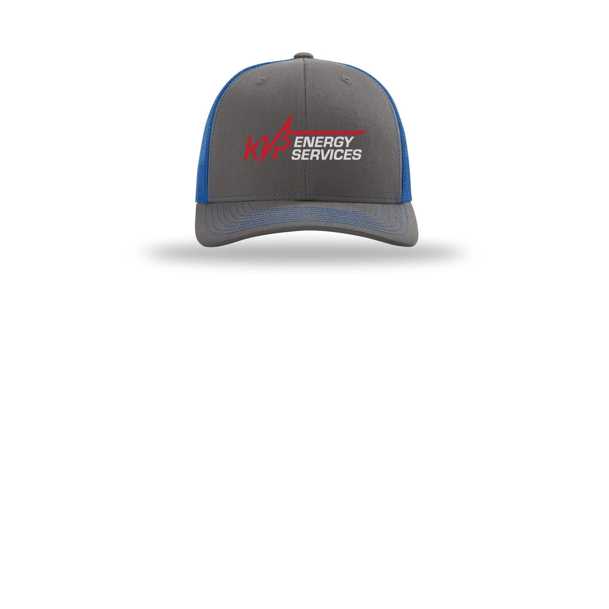 kvpenergy-richardson-trucker-cap-embroidery-capfront-R112-charcoalroyal-flat-front